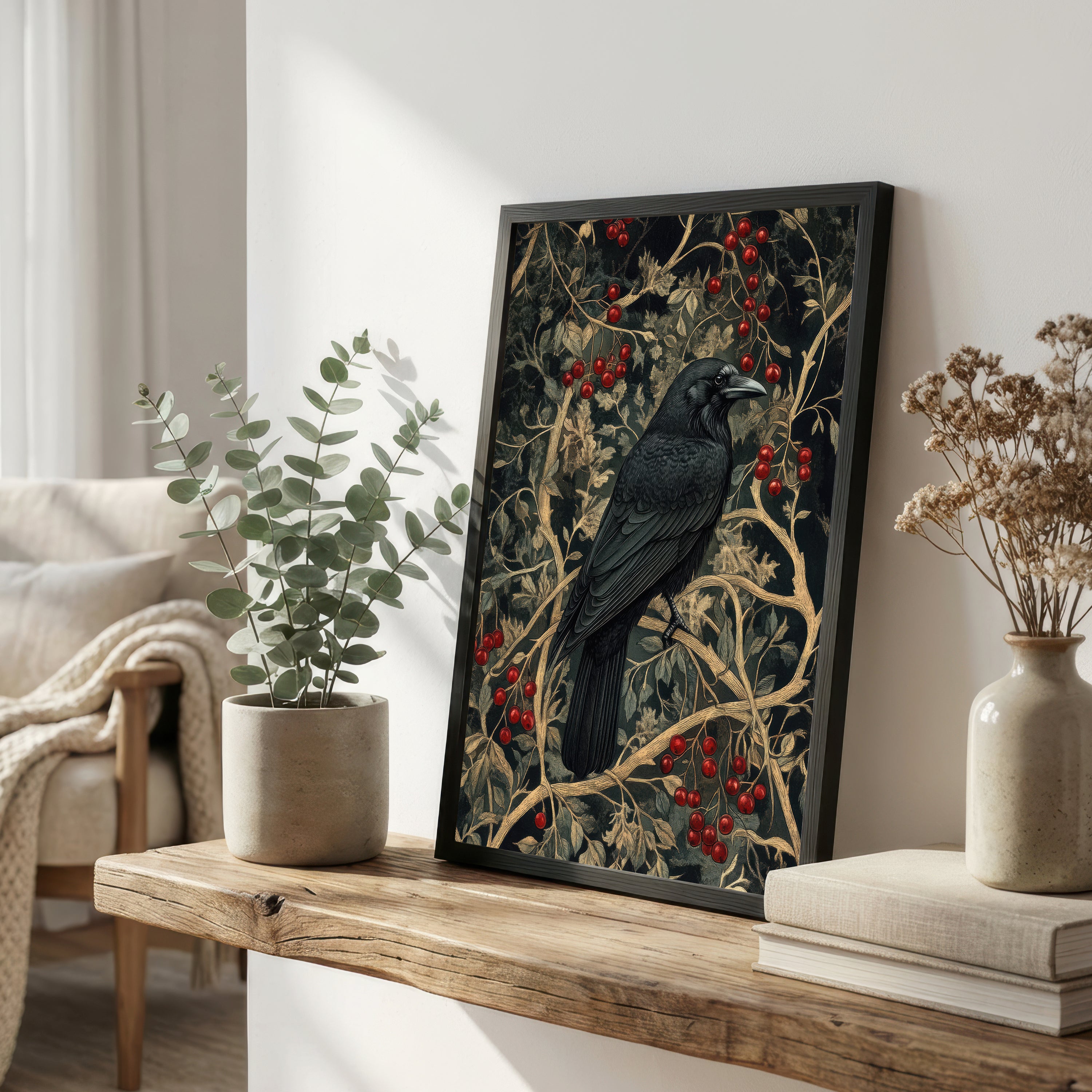 Vintage Crow Botanical Art Print