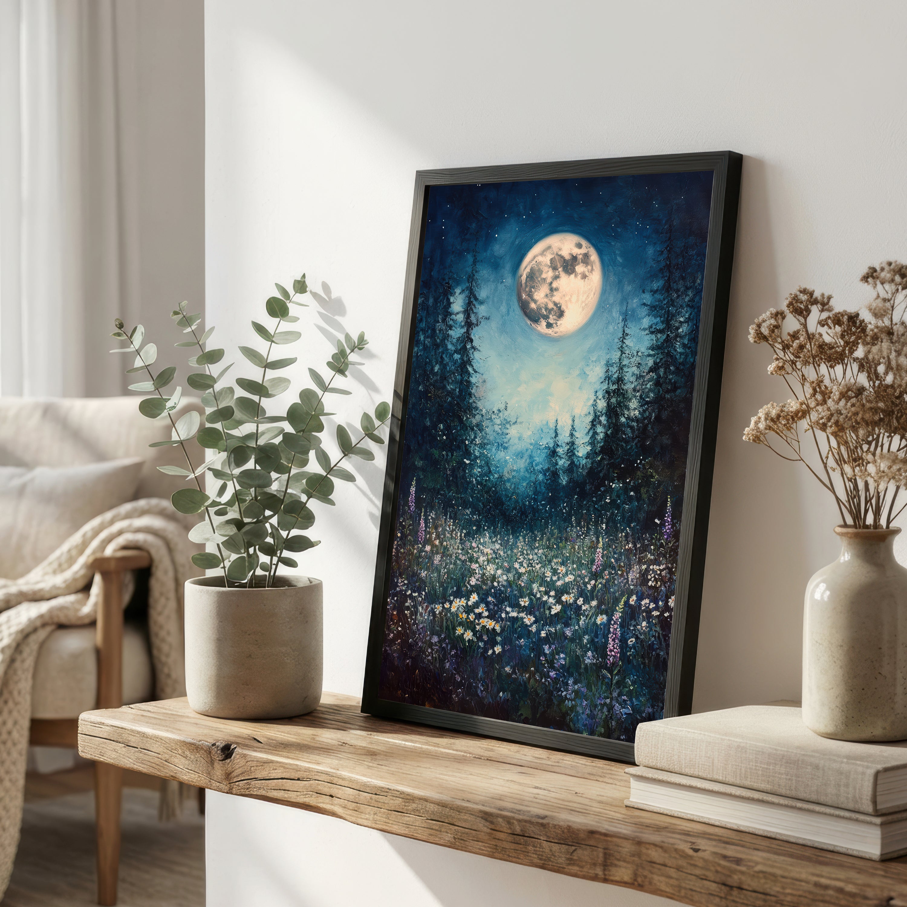 Moonlit Wildflower Meadow Art Print