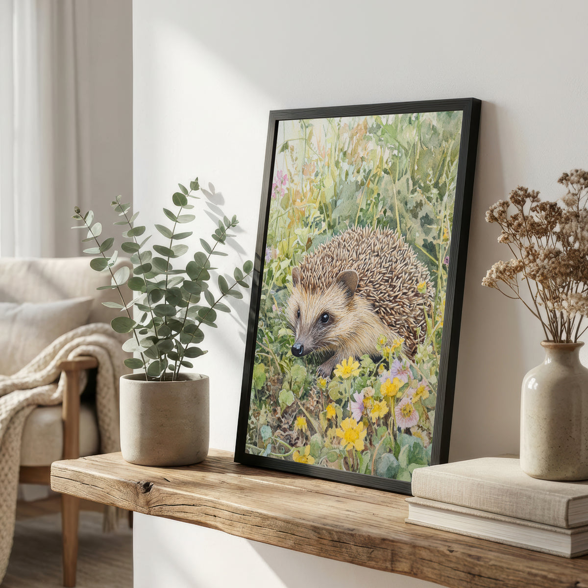Hedgehog Wildflower Watercolour Art Print