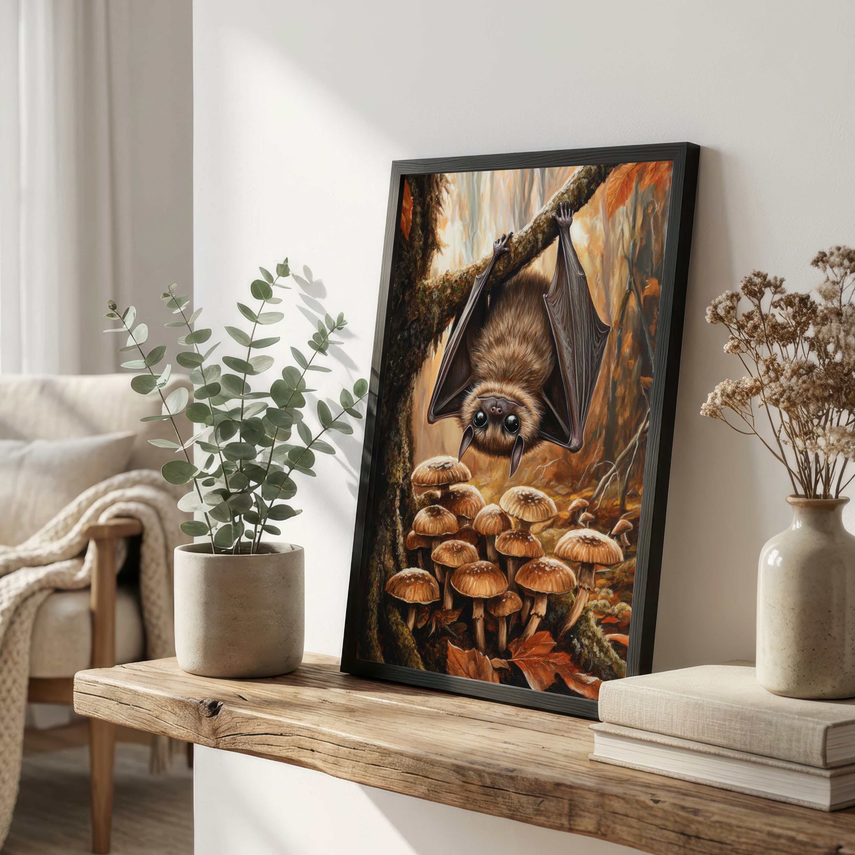 Whimsical Bat Mushroom Art Print