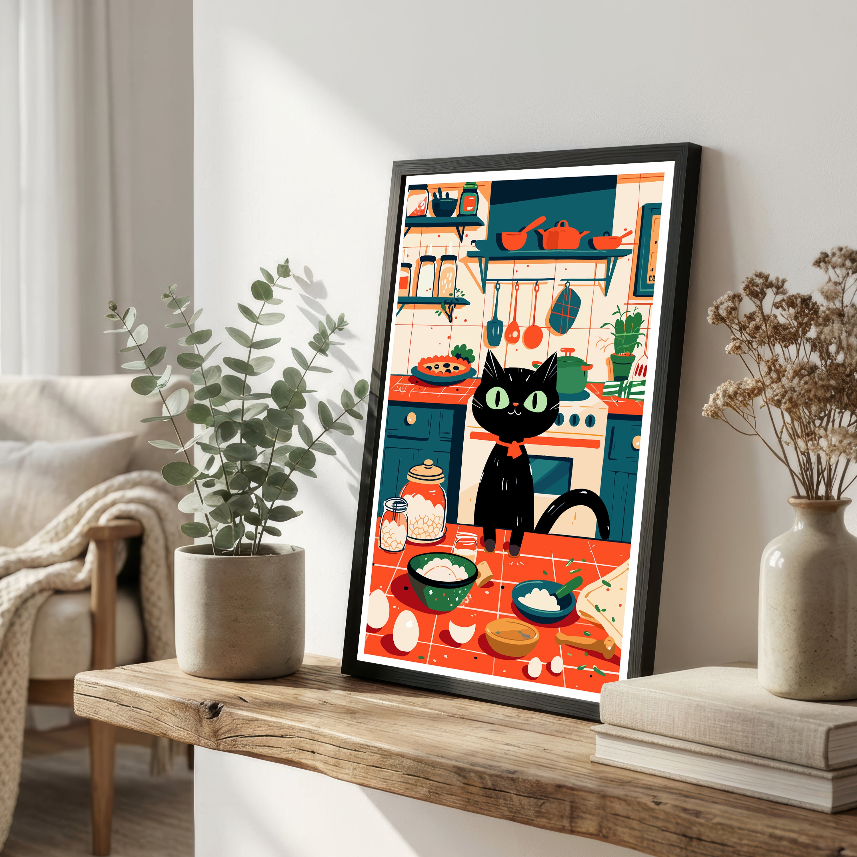 Black Cat Kitchen Art Print