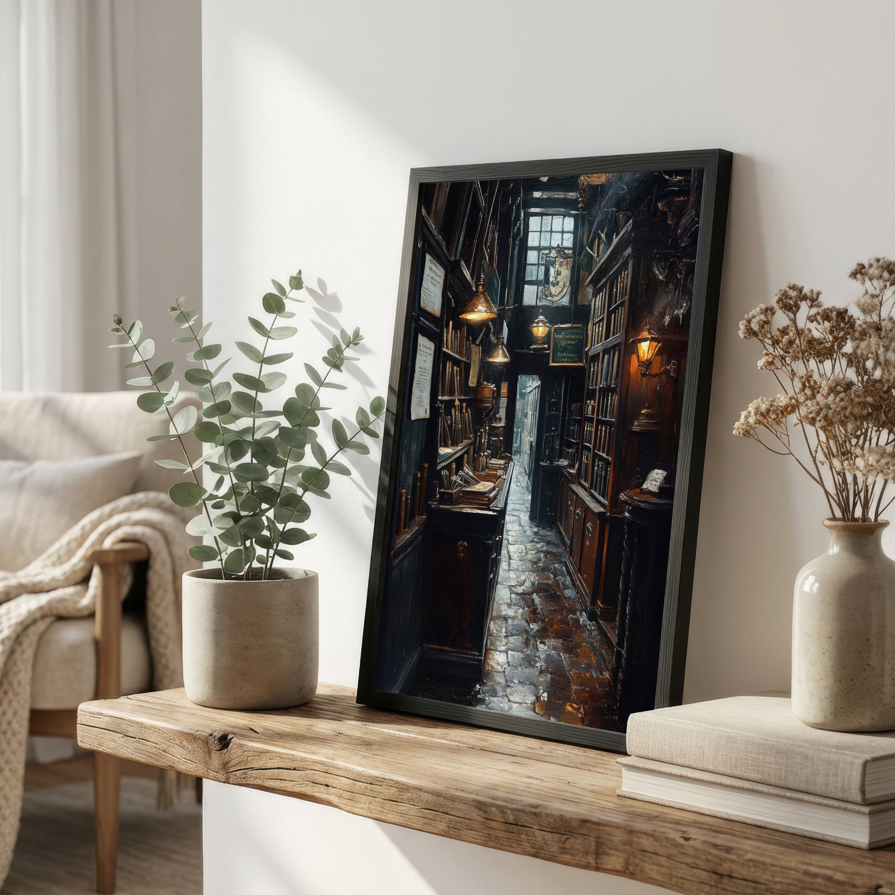 Moody Bookshop Interior Art Print