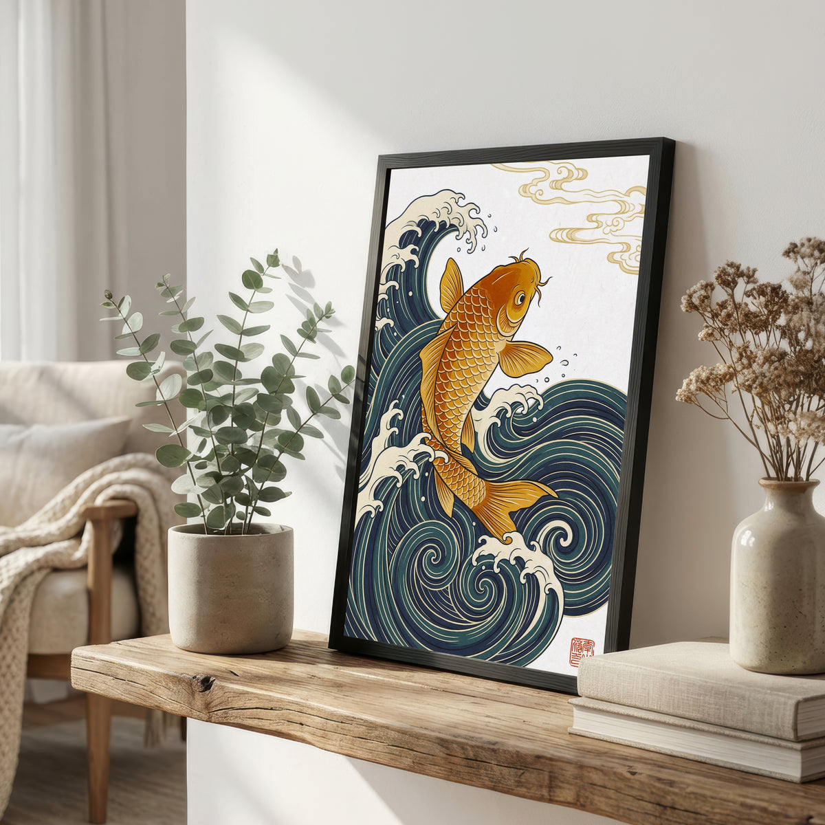 Japanese Koi Fish Wave Art Print