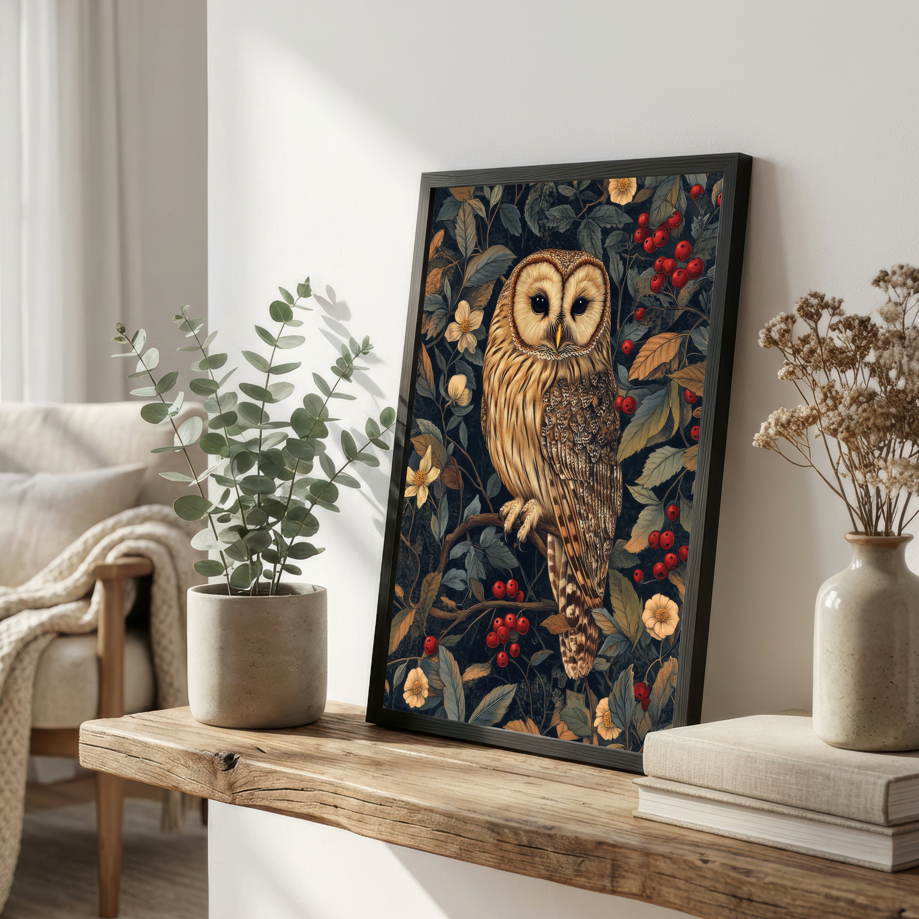 Vintage Owl Botanical Art Print