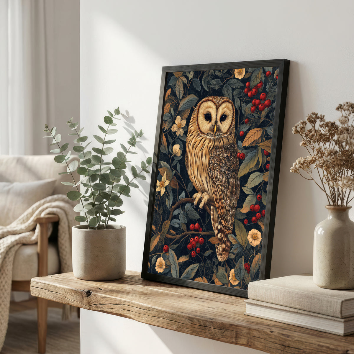 Vintage Owl Botanical Art Print