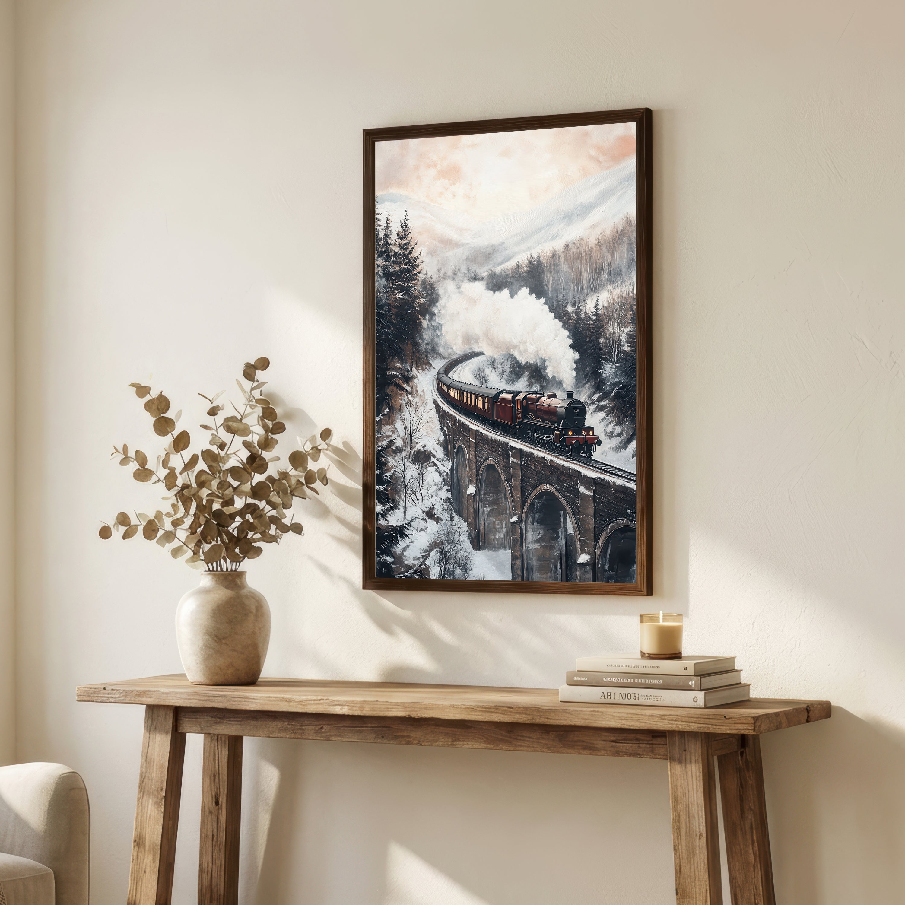 Snowy Mountain Steam Train Art Print