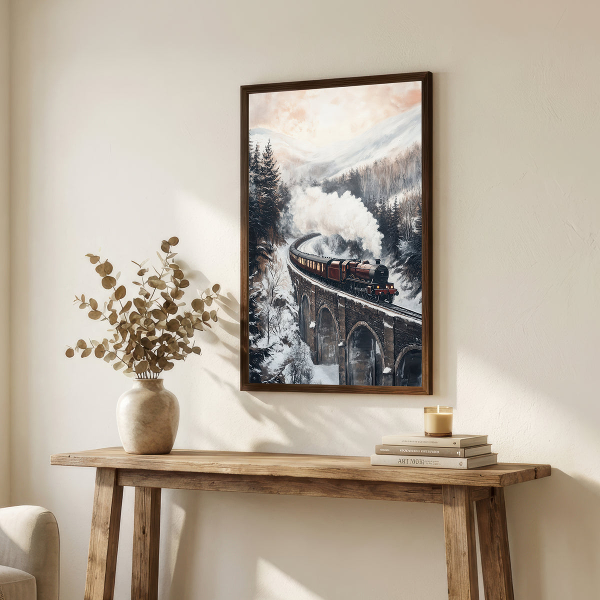 Snowy Mountain Steam Train Art Print