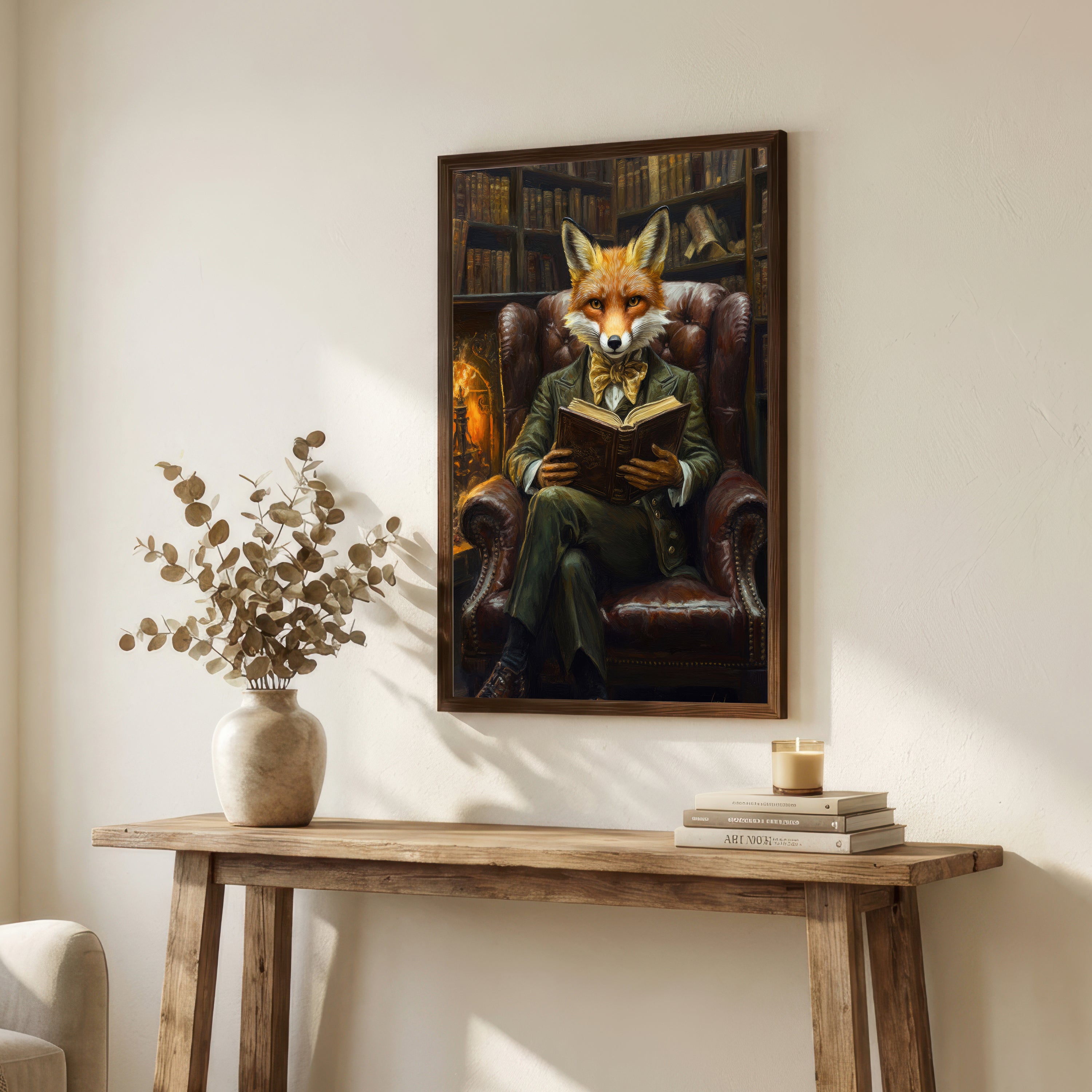 Dapper Fox Reading Dark Academia Art Print