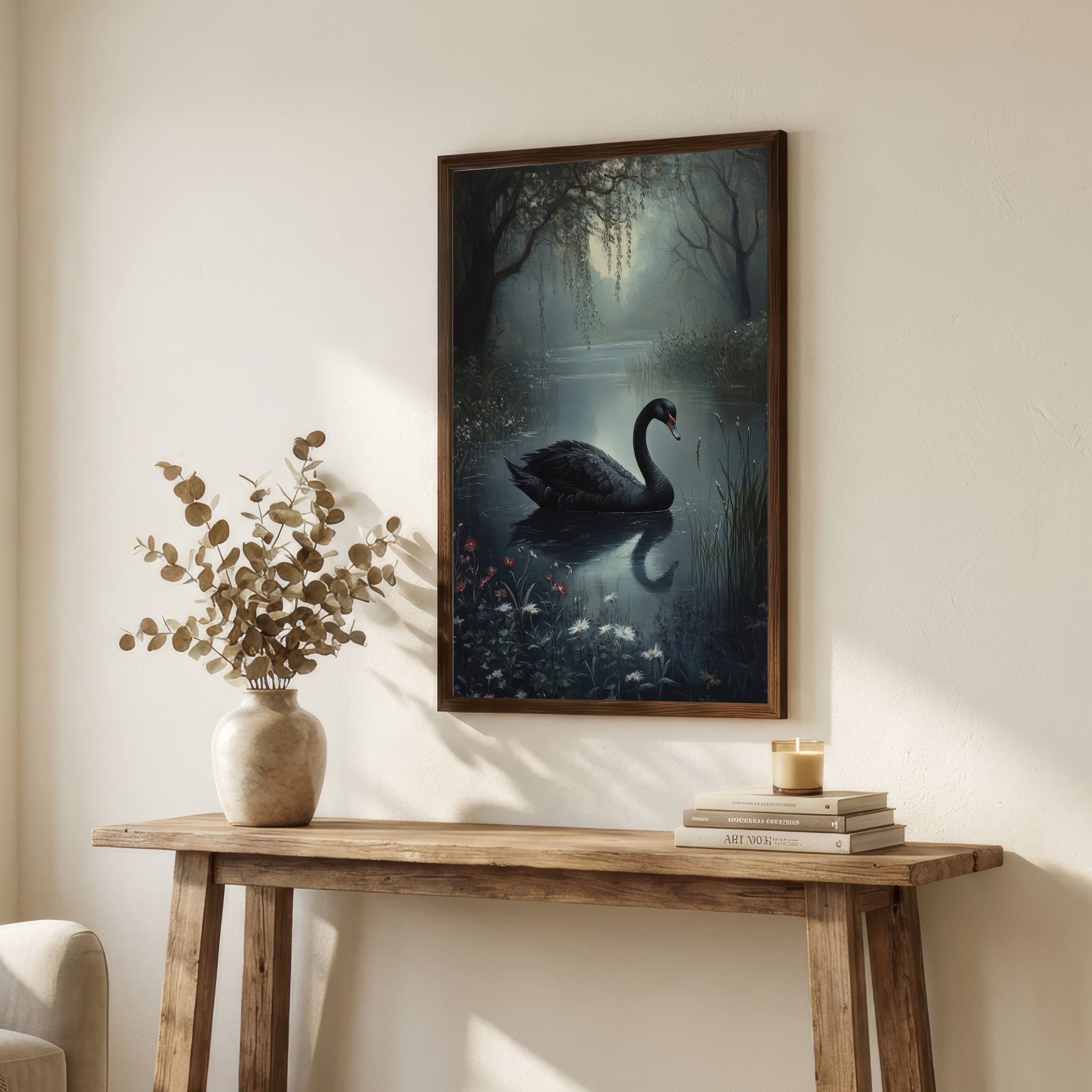 Black Swan Woodland Art Print