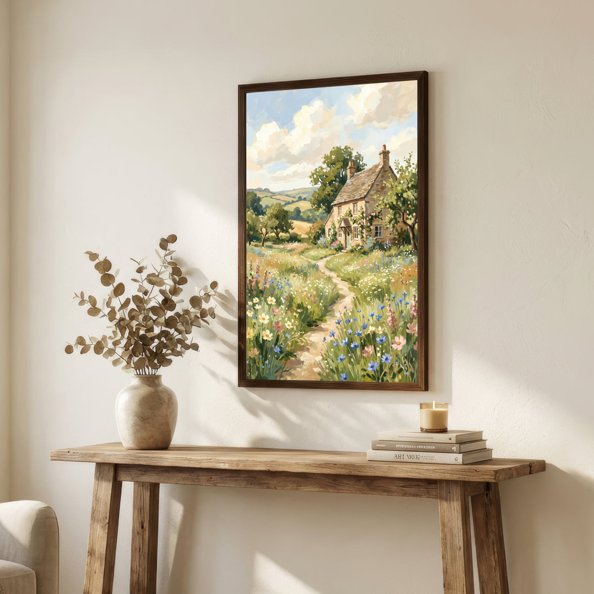 Cottage Meadow Landscape Art Print