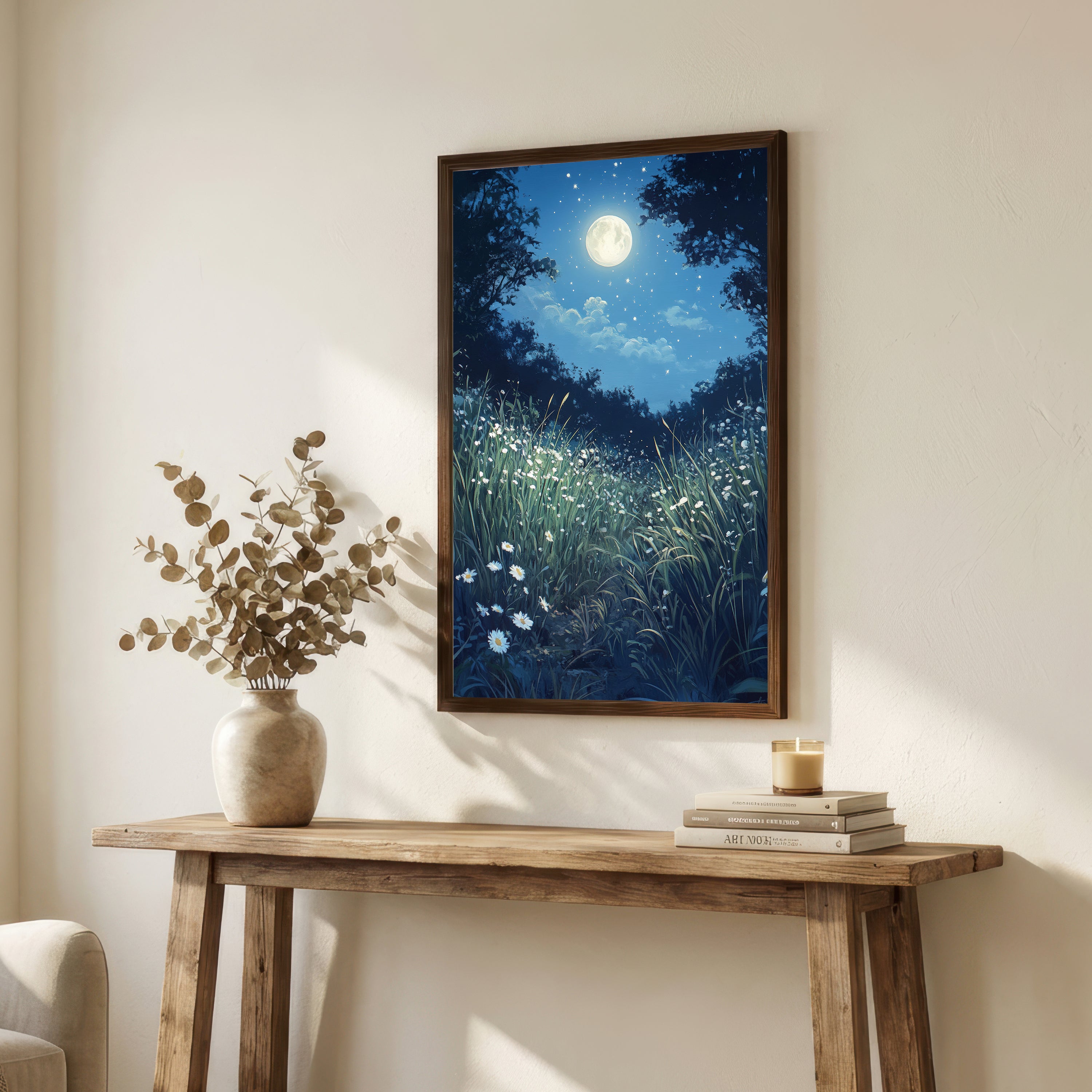 Moonlit Daisy Meadow Art Print