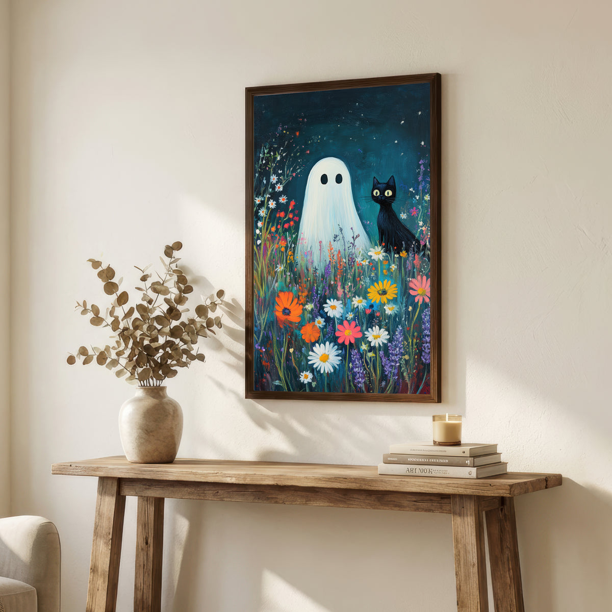 Ghost and Black Cat Meadow Art Print