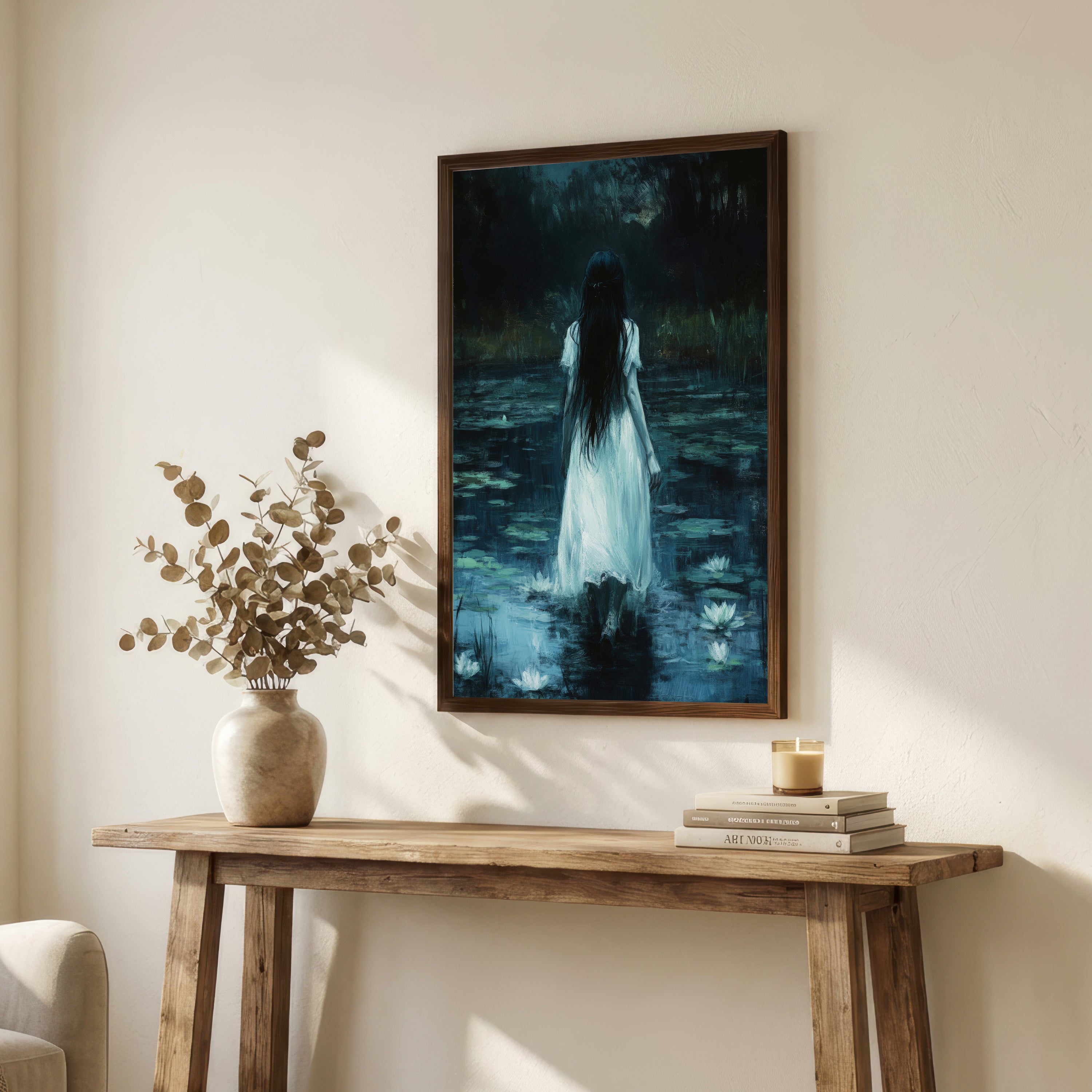 Girl in Lily Pond Dark Academia Art Print