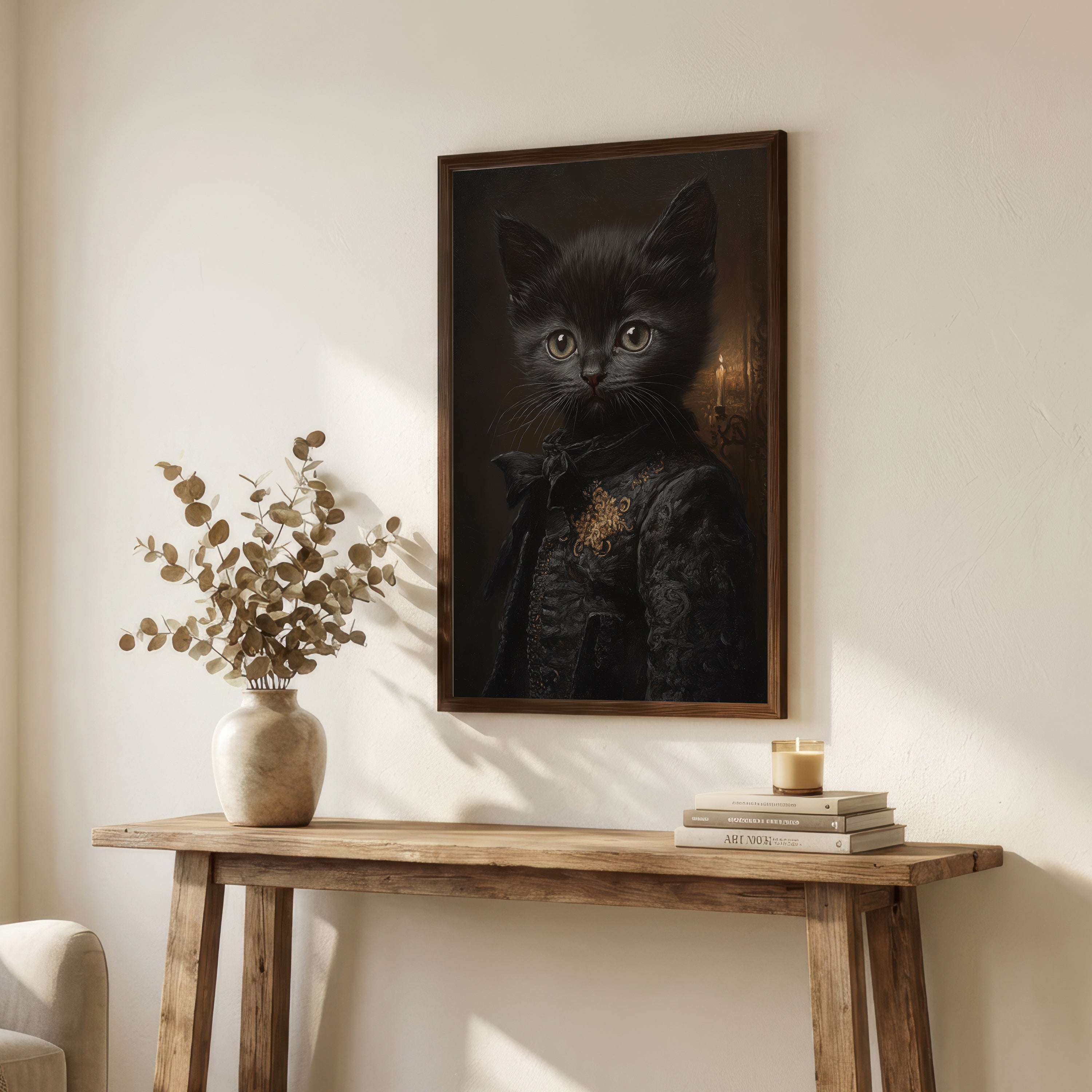 Gothic Black Cat Portrait Art Print