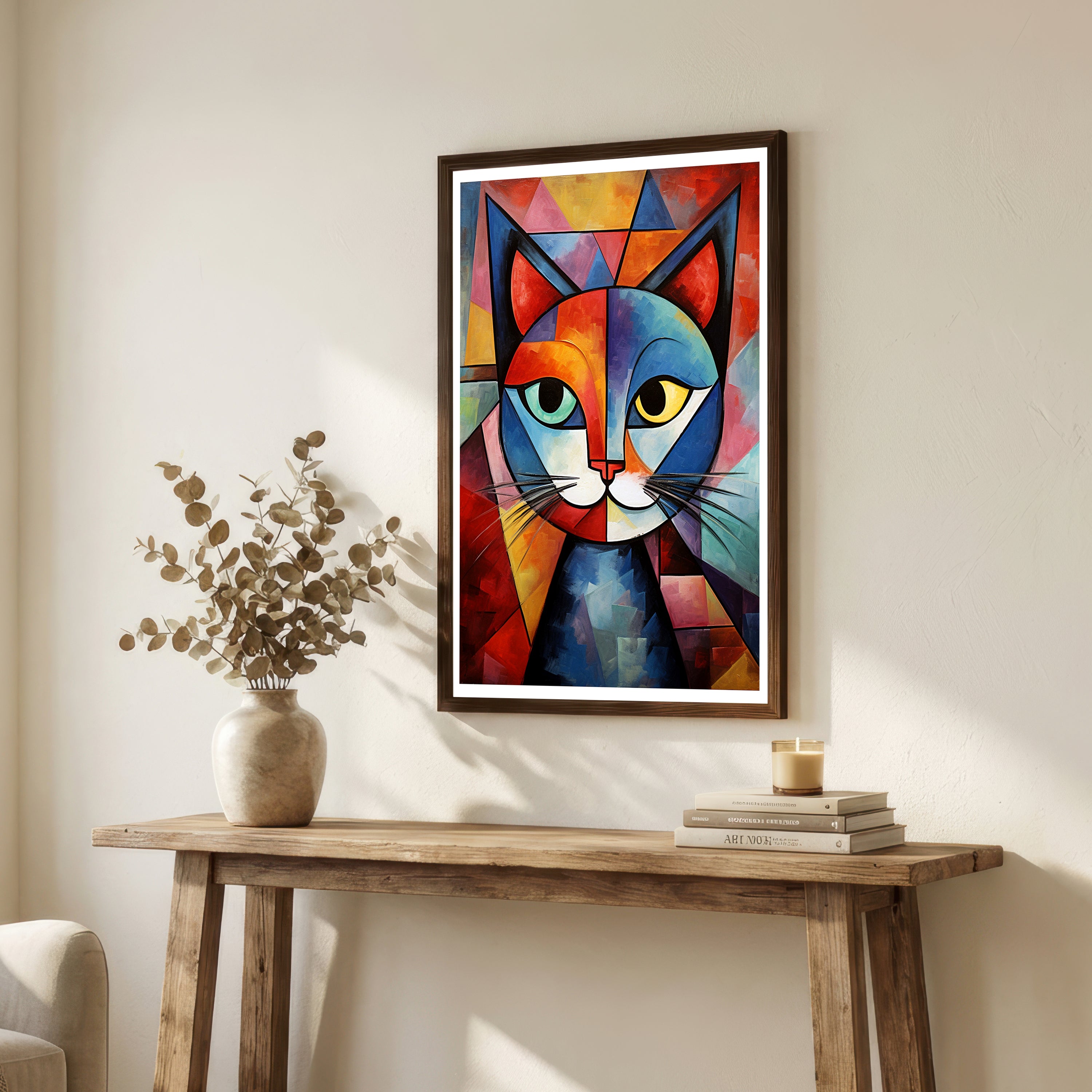 Colourful Cubist Cat Art Print