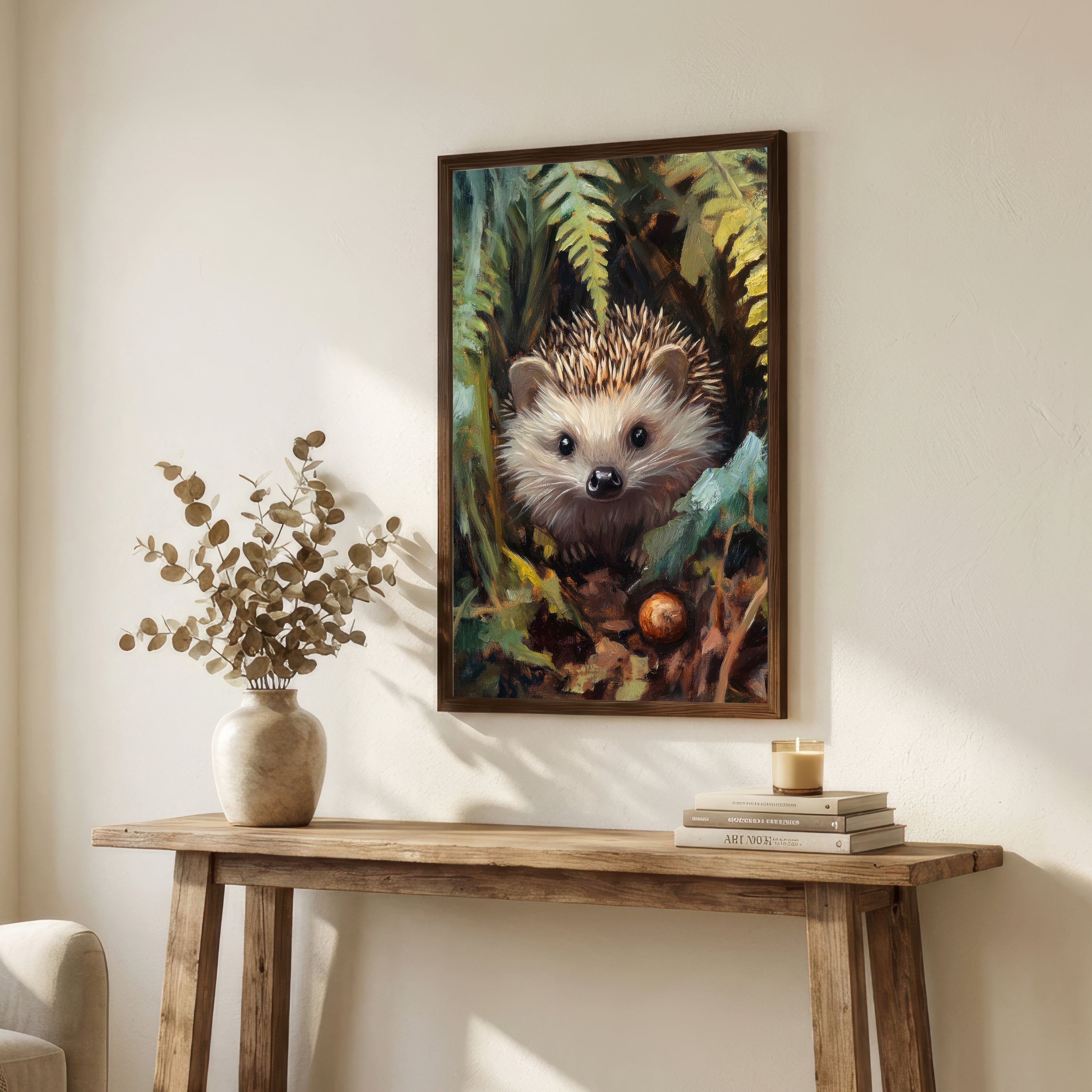Hedgehog Woodland Portrait Art Print