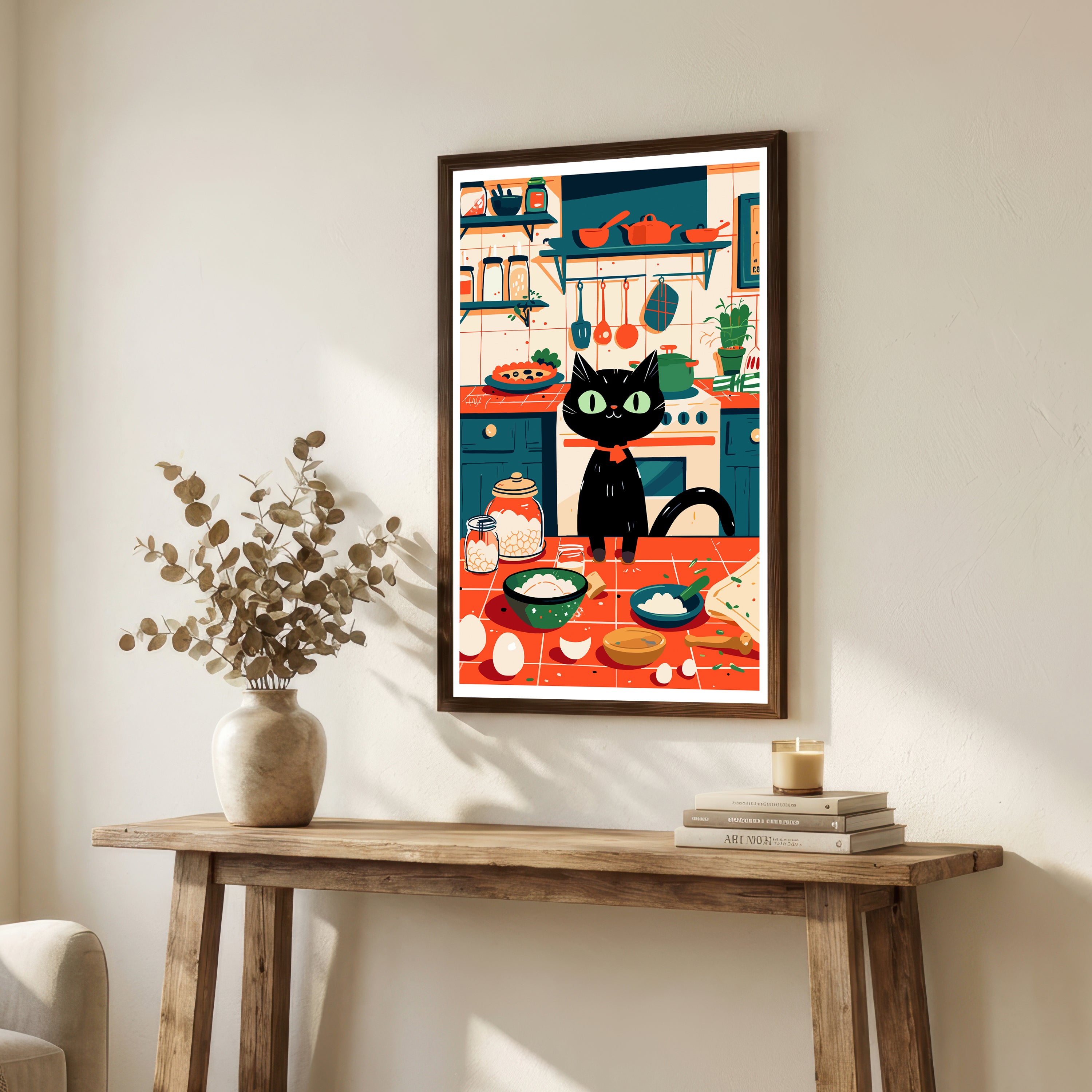Black Cat Kitchen Art Print
