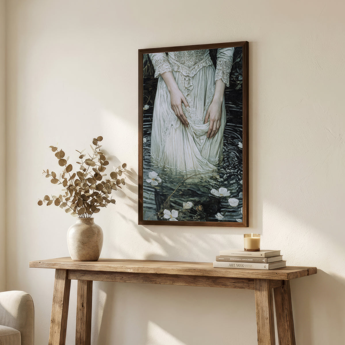 Woman in Water Lily Pond Art Print