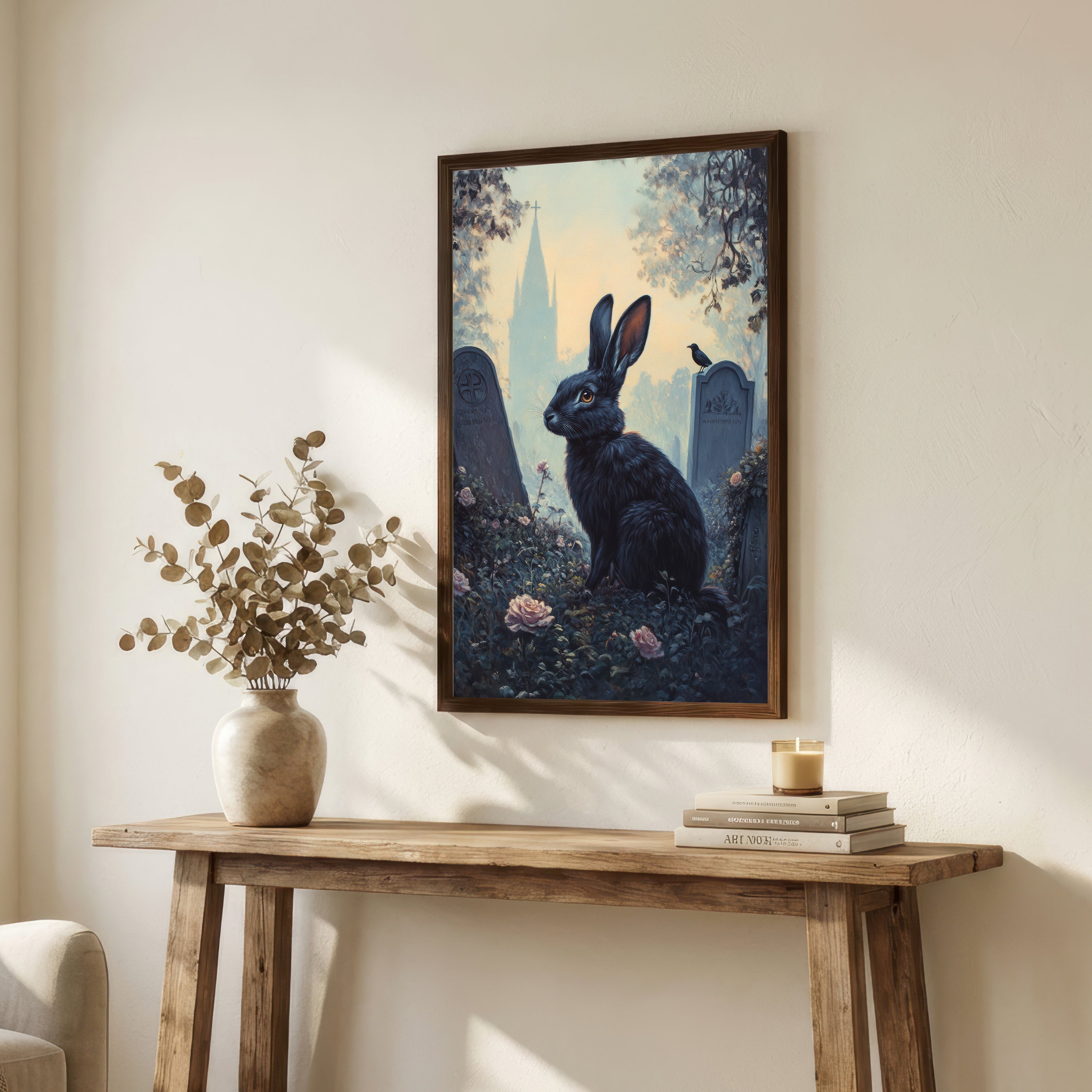 Gothic Black Rabbit Graveyard Art Print