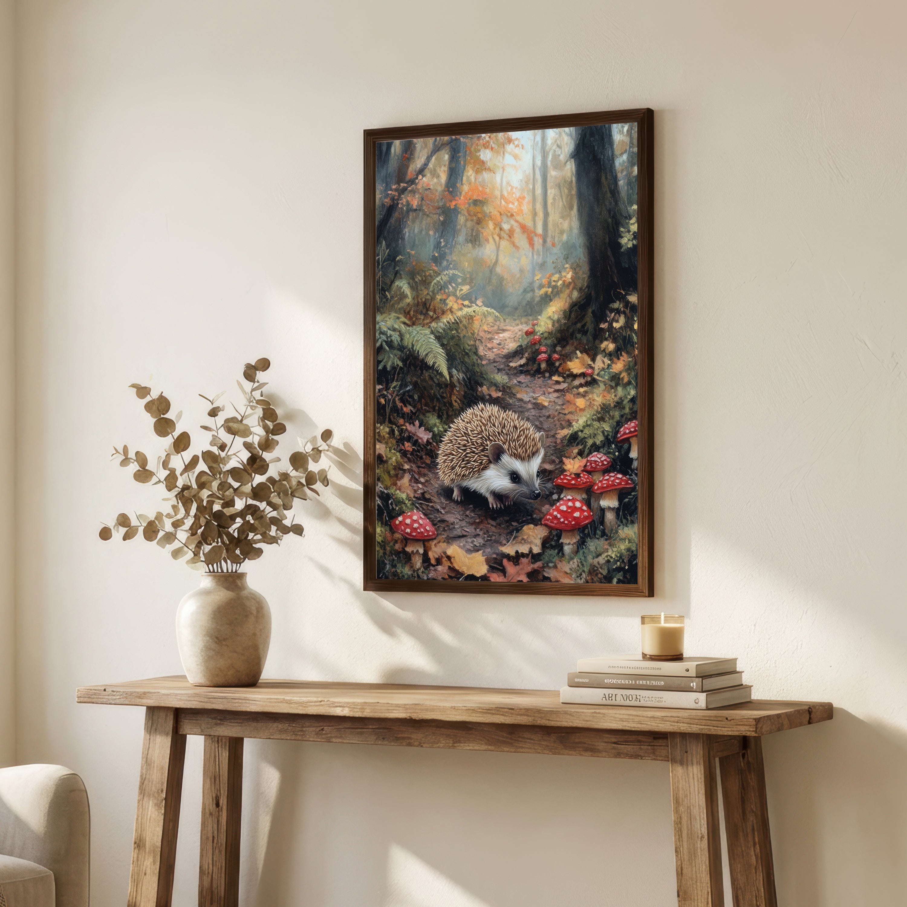 Hedgehog Woodland Mushroom Art Print