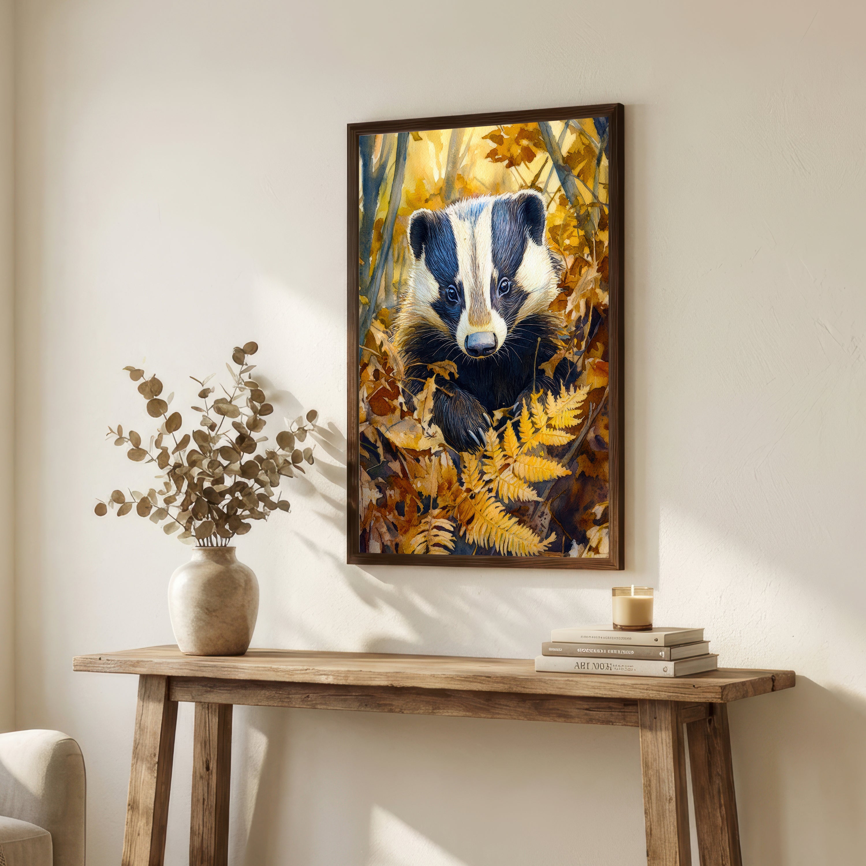 Badger Autumn Woodland Art Print