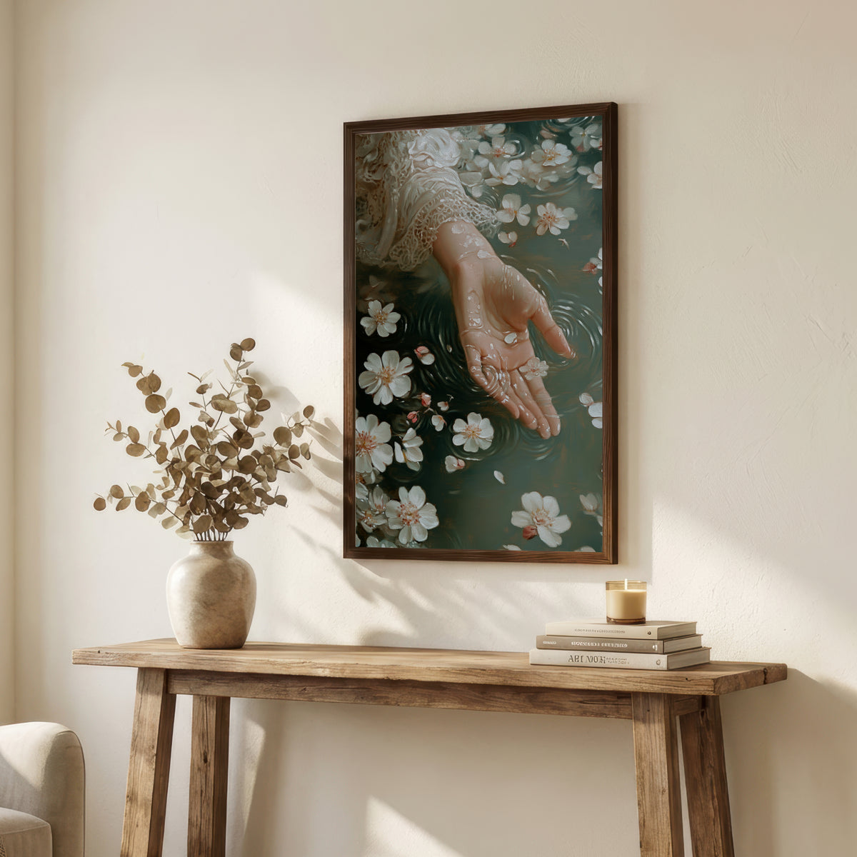 Hand Among Floating Blossoms Art Print