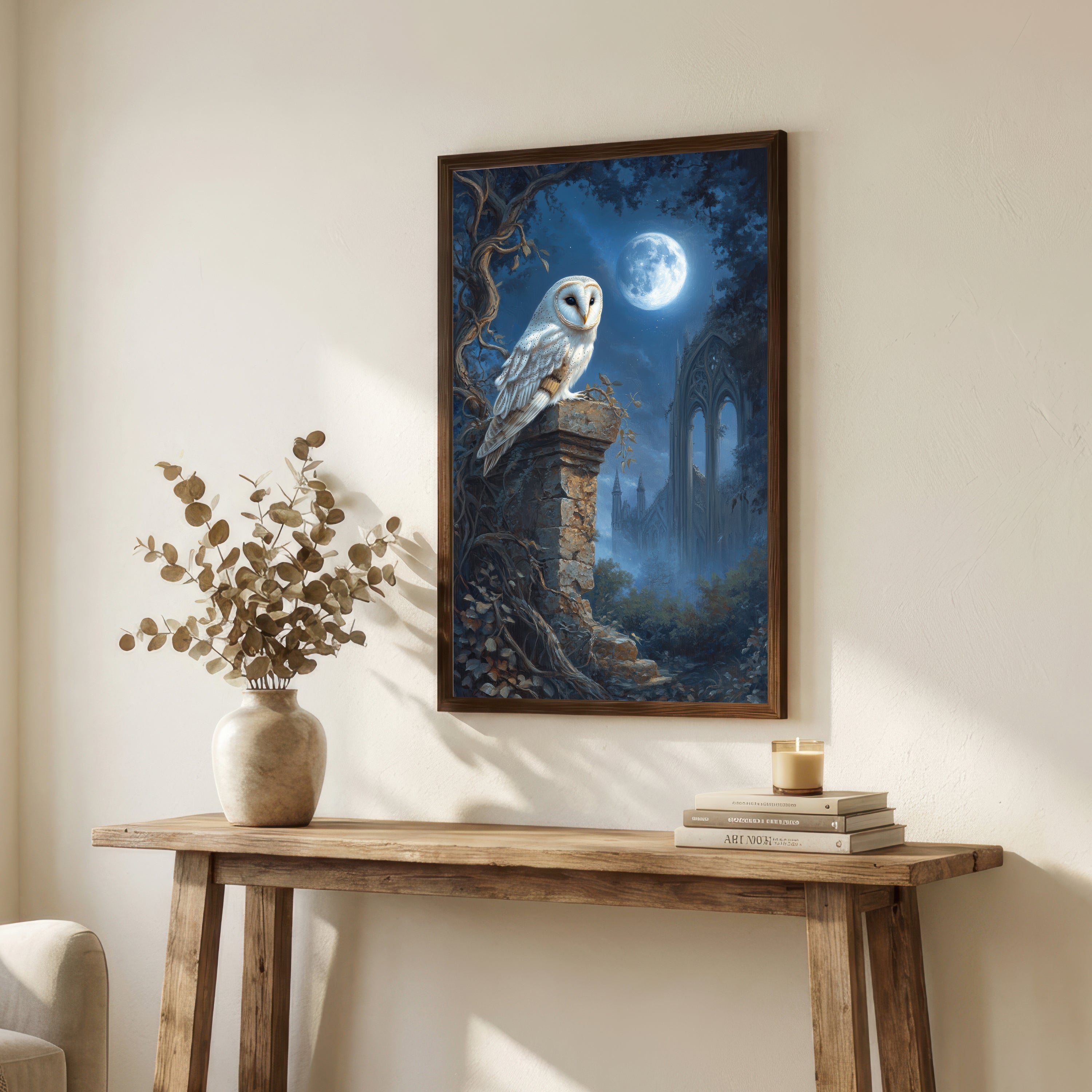 Moonlit Barn Owl Gothic Art Print