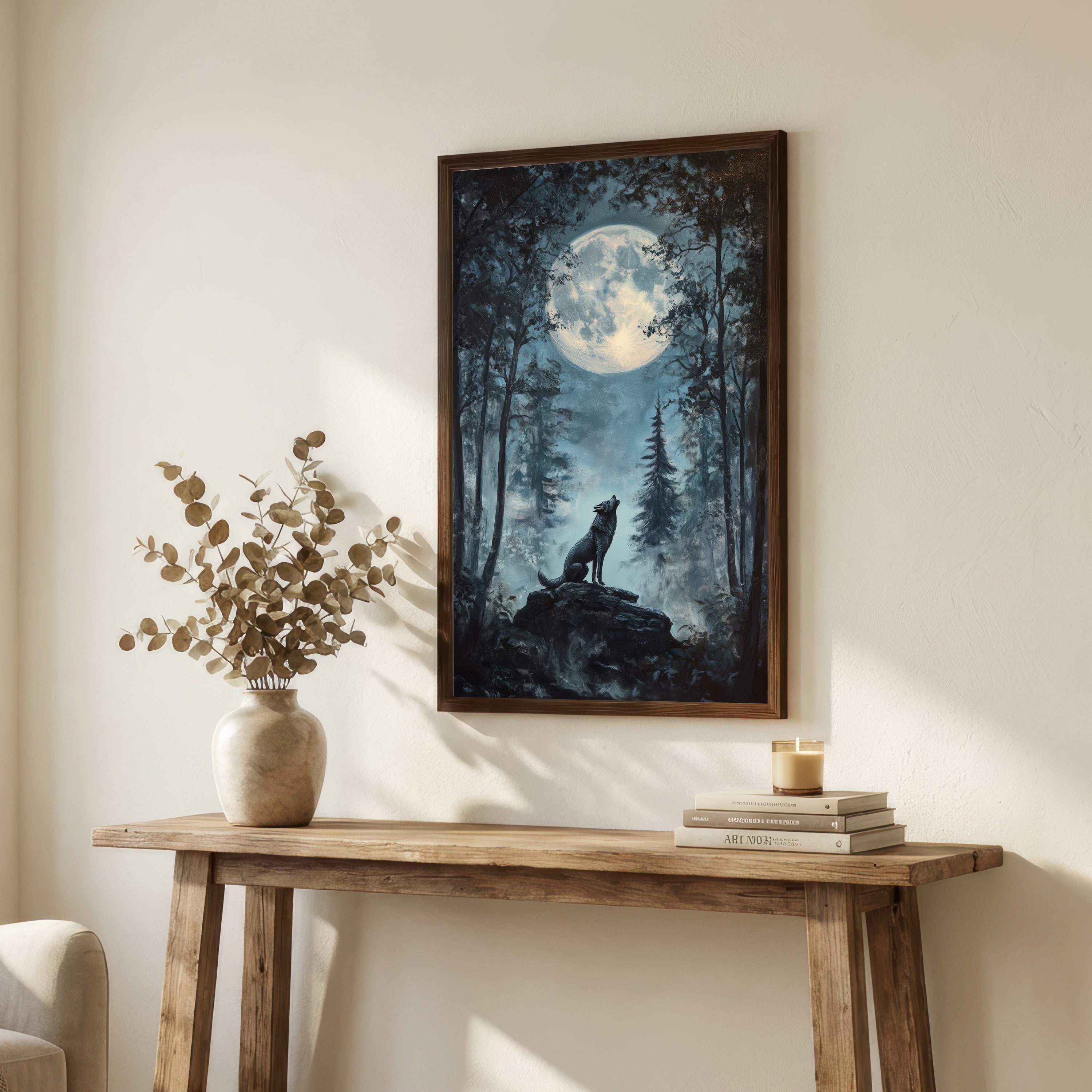 Howling Wolf Moonlit Forest Art Print