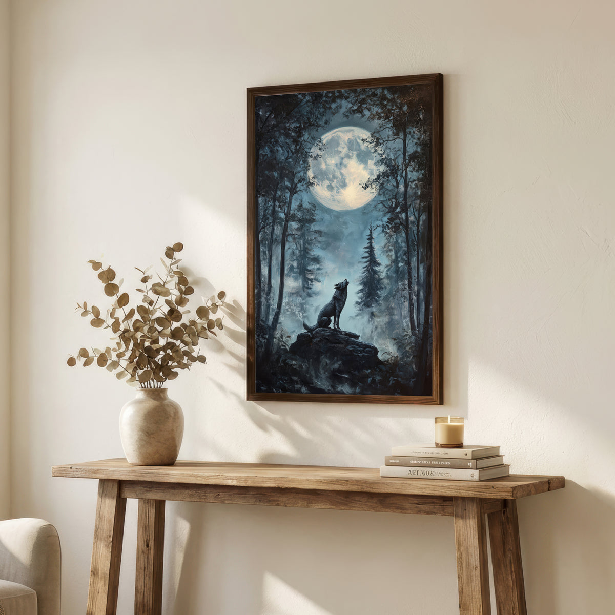 Howling Wolf Moonlit Forest Art Print