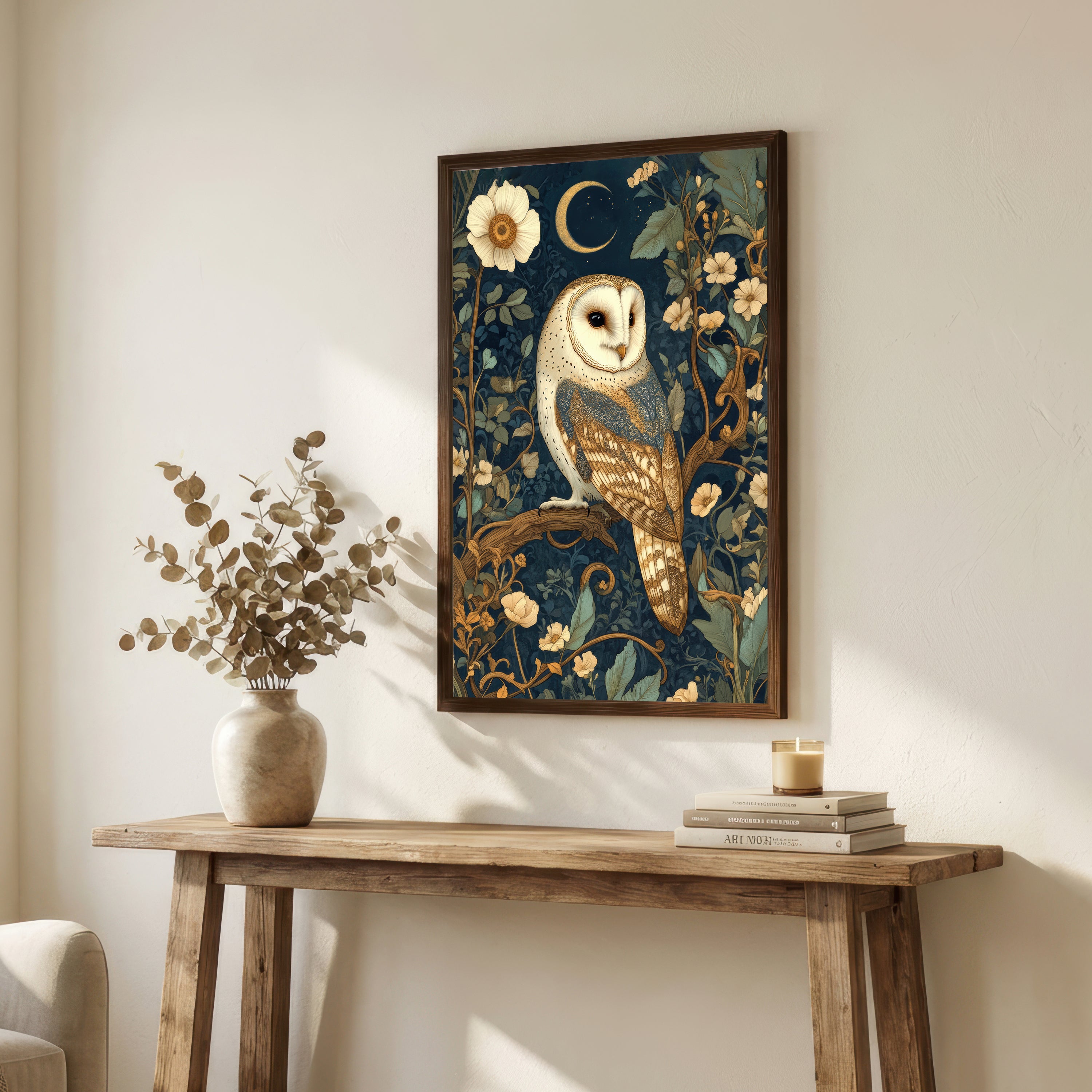 Barn Owl Moonlit Botanical Art Print