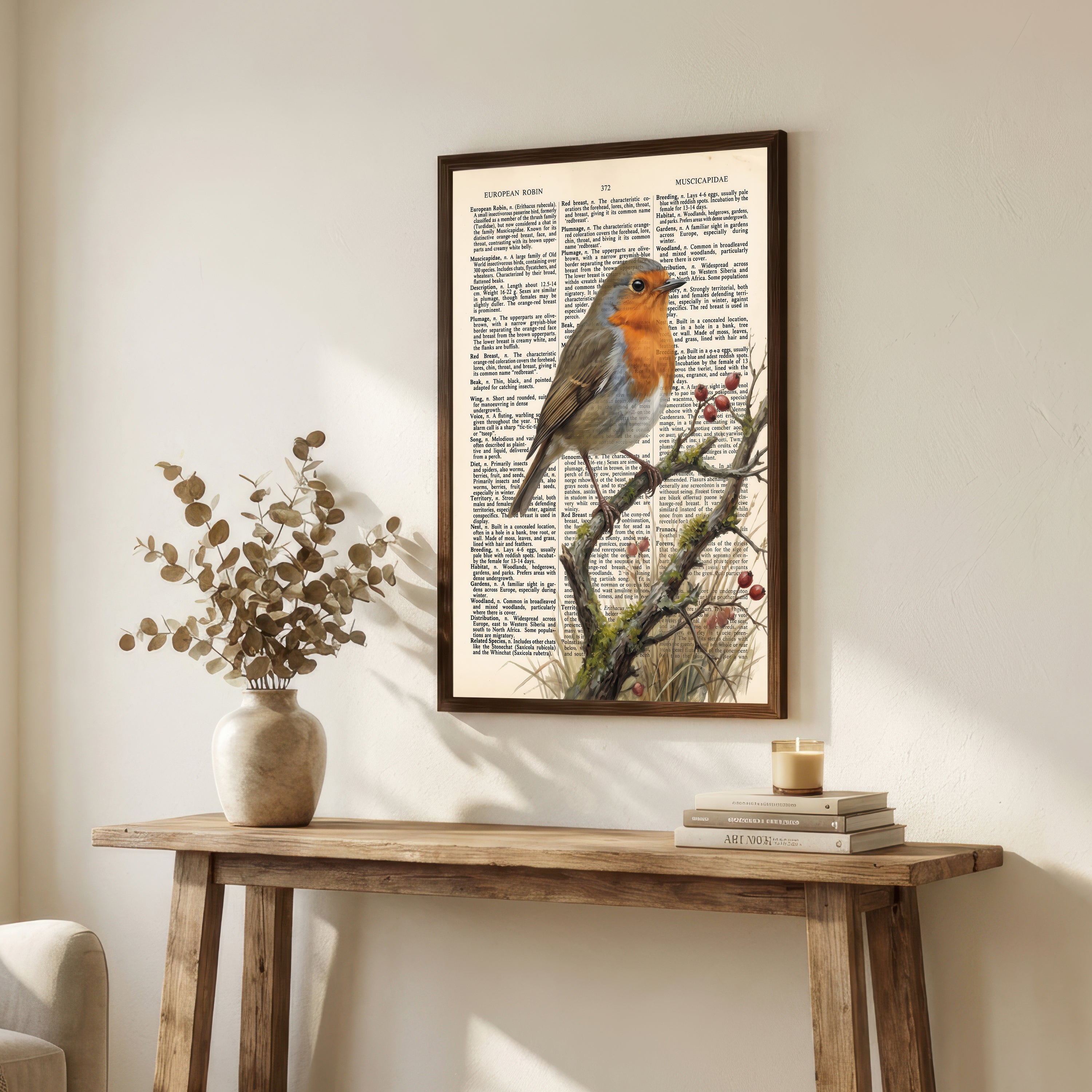 European Robin Vintage Dictionary Art Print