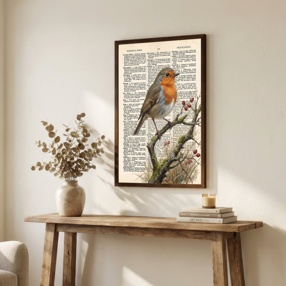 European Robin Vintage Dictionary Art Print
