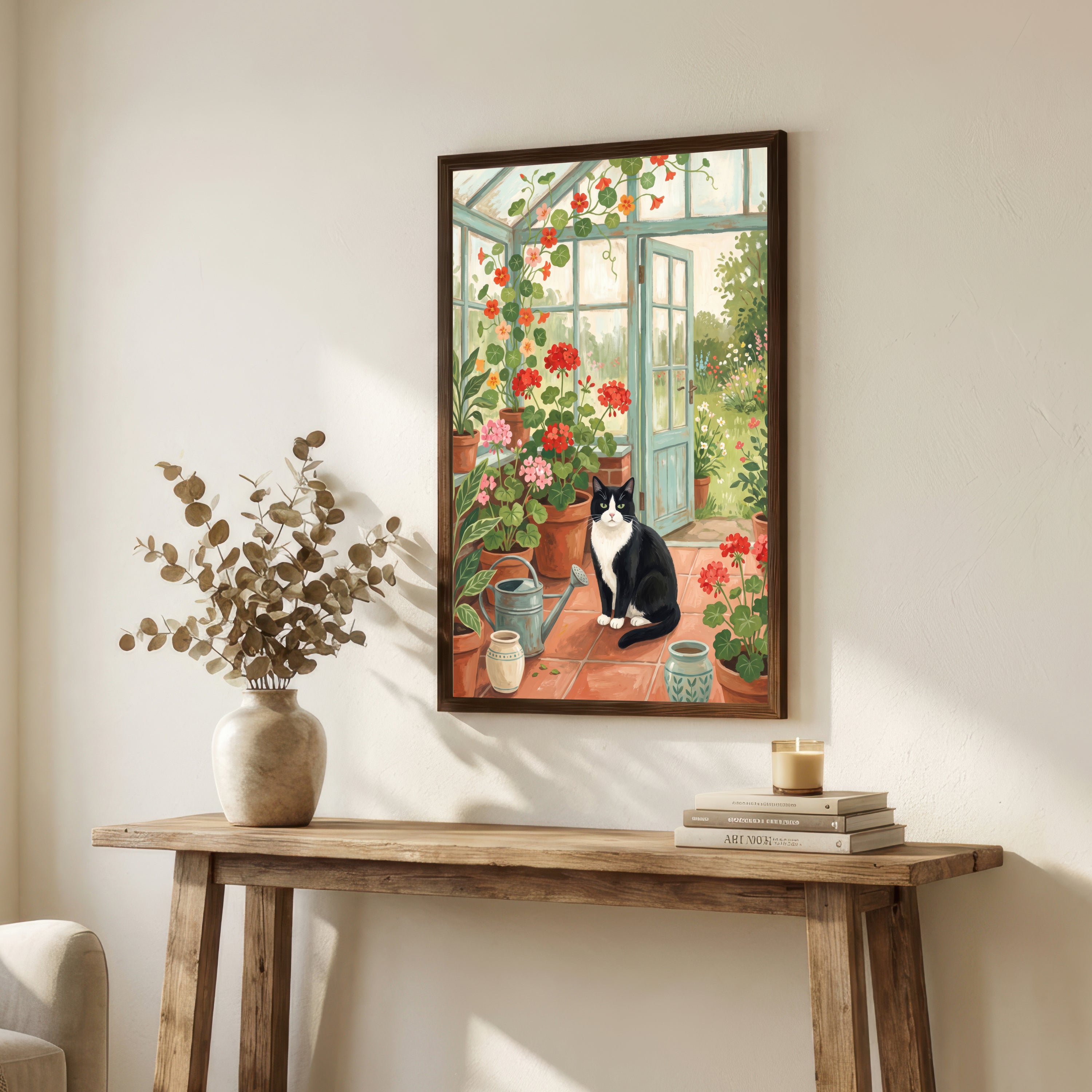 Tuxedo Cat Greenhouse Art Print