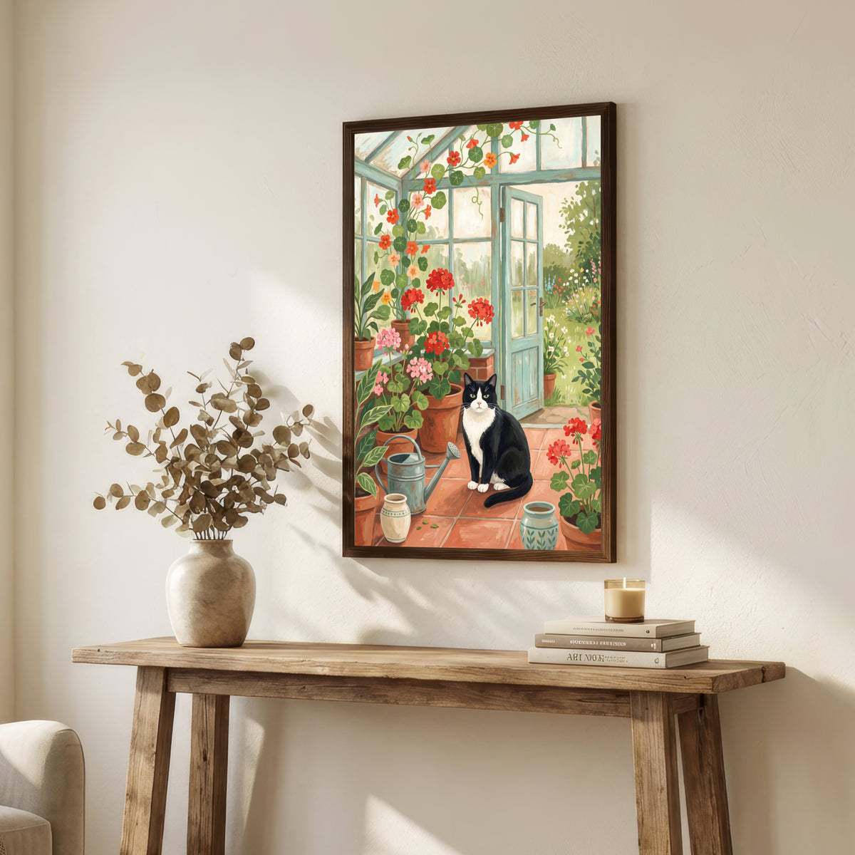 Tuxedo Cat Greenhouse Art Print