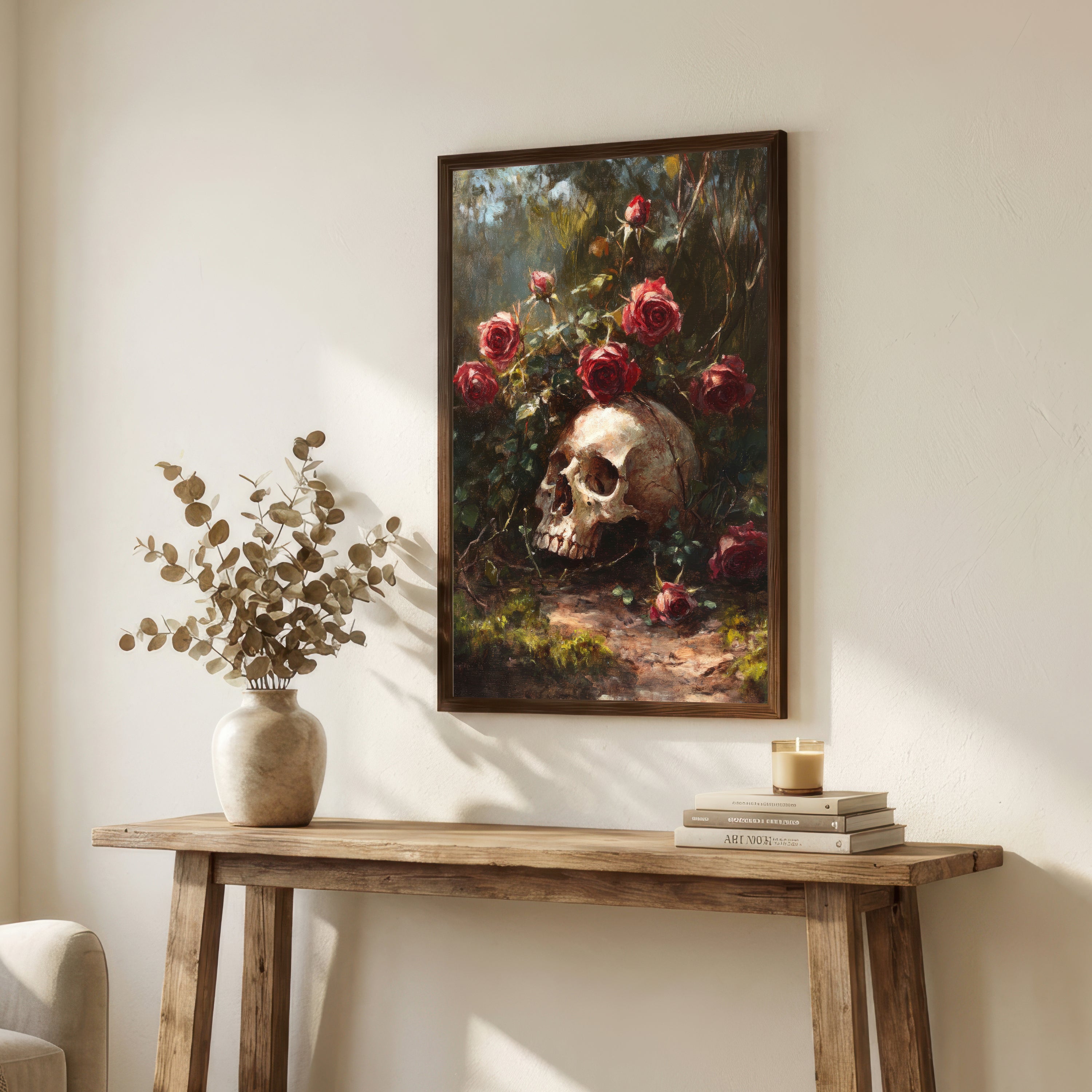 Skull and Roses Dark Art Print