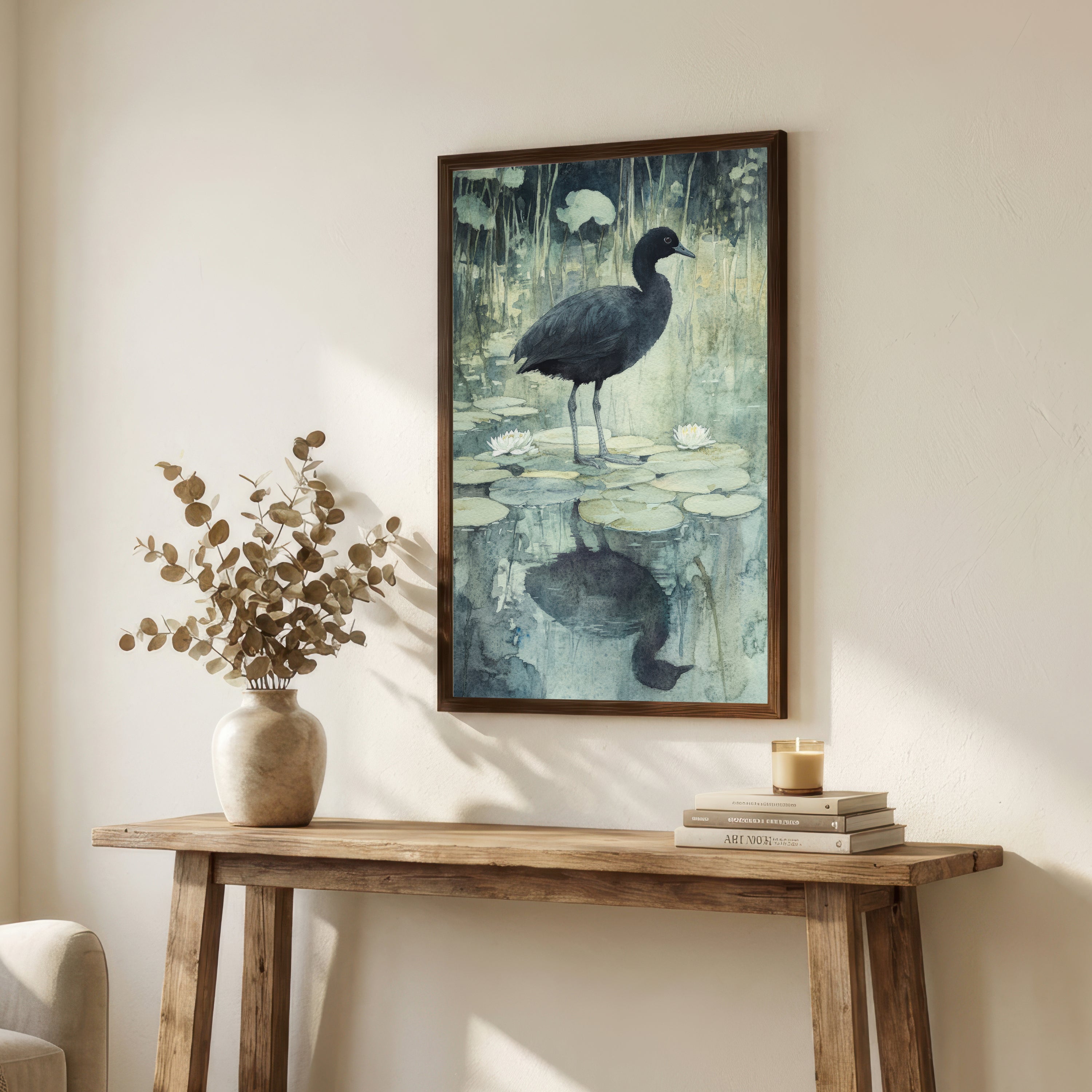 Coot Watercolour Pond Art Print