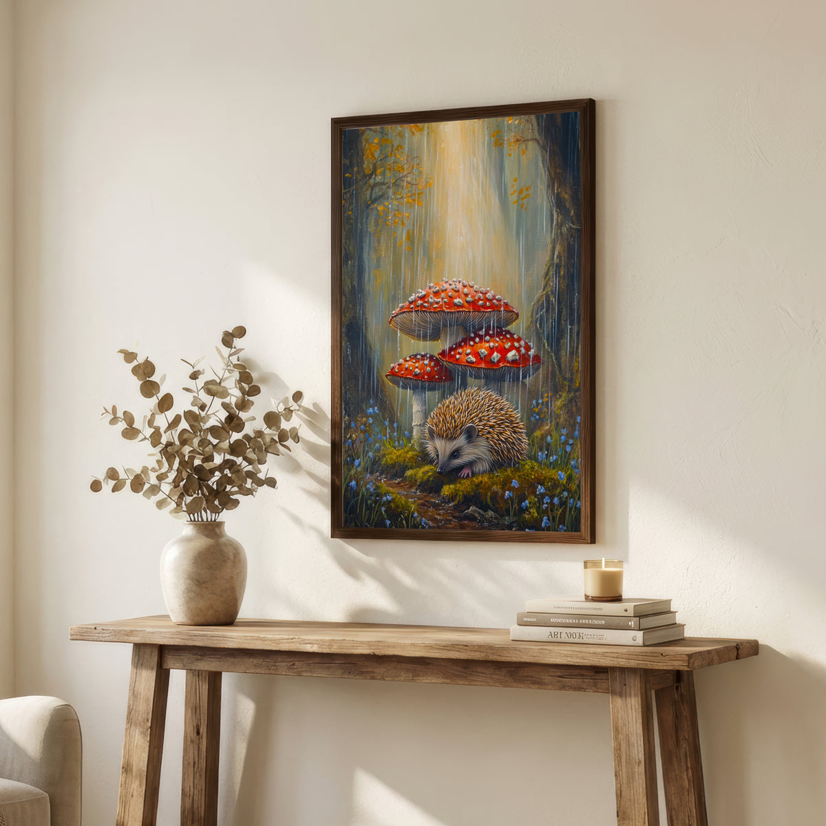 Hedgehog and Toadstools Woodland Art Print