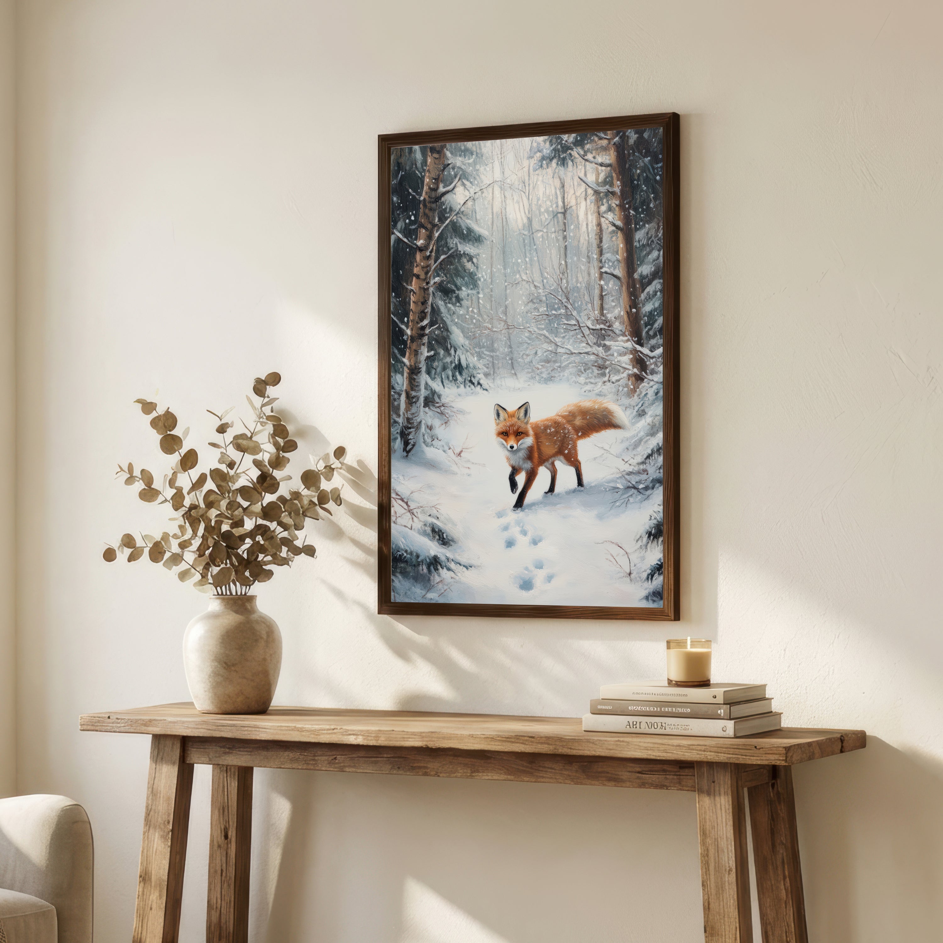 Snowy Woodland Fox Art Print
