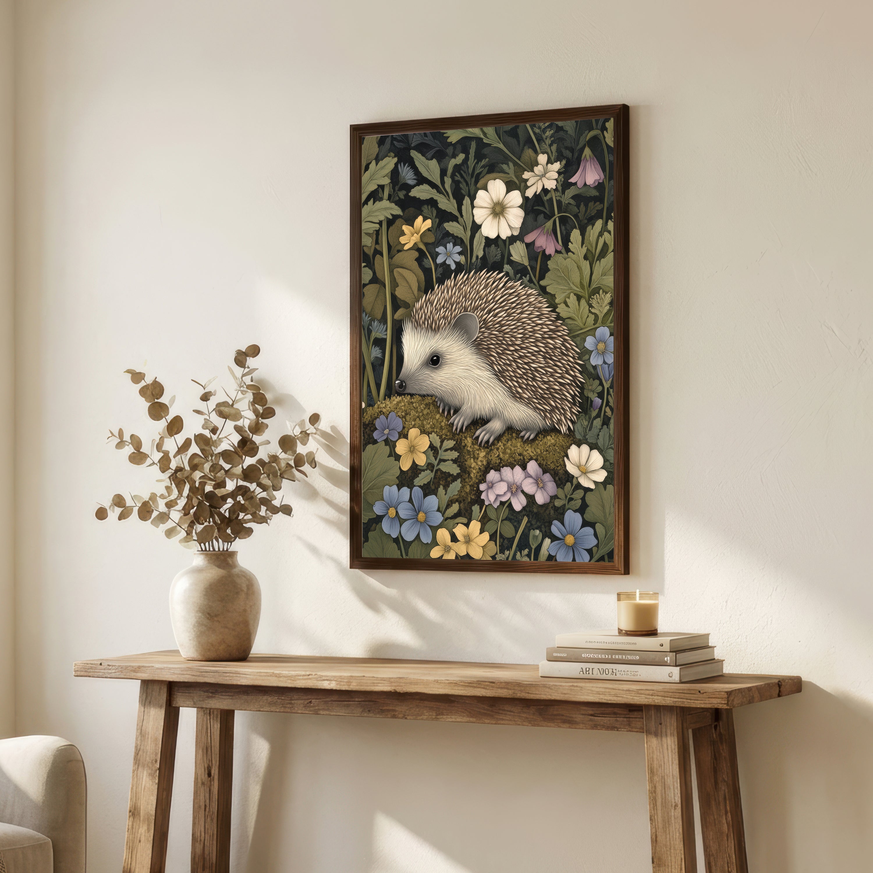 Hedgehog Floral Woodland Art Print
