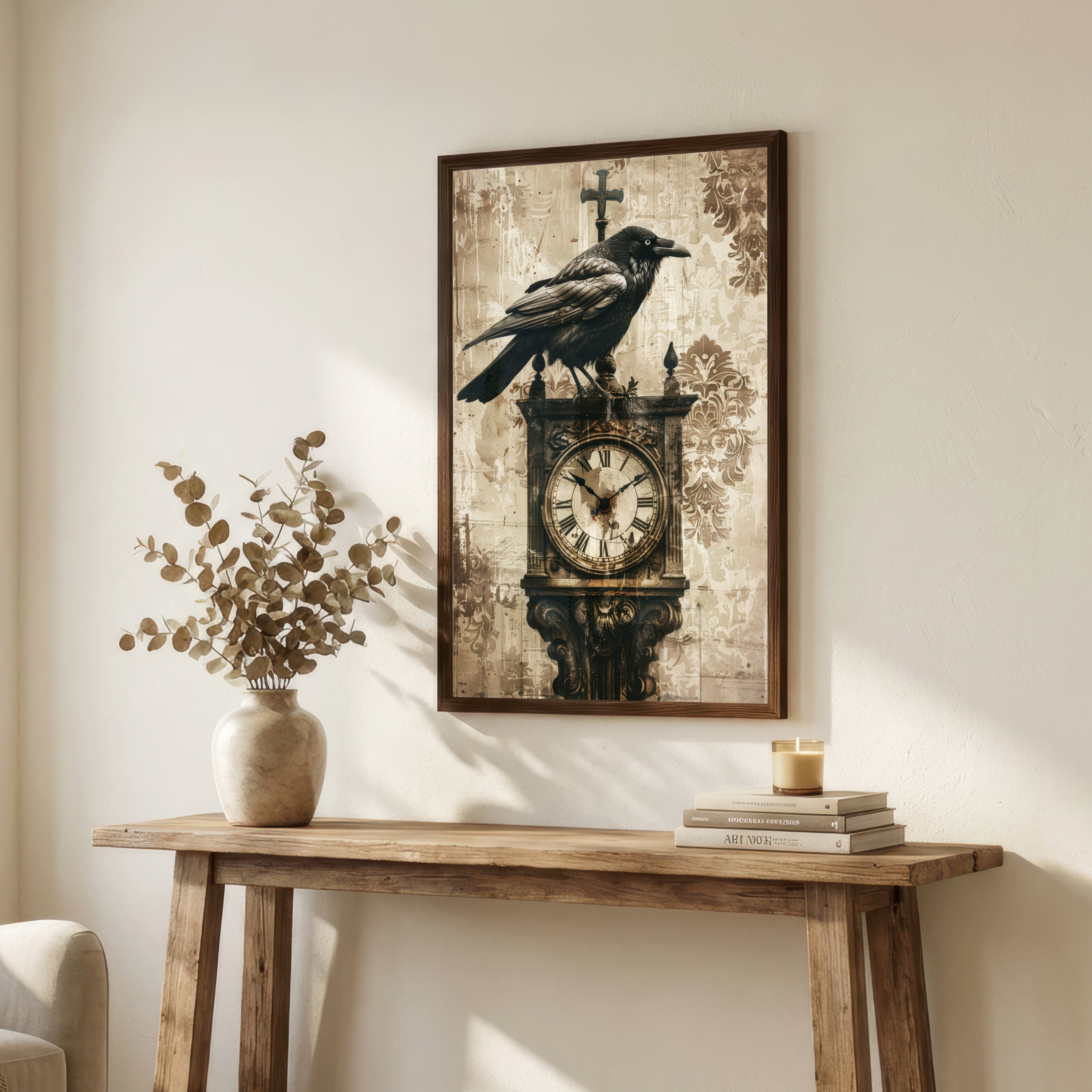 Gothic Raven Clock Art Print