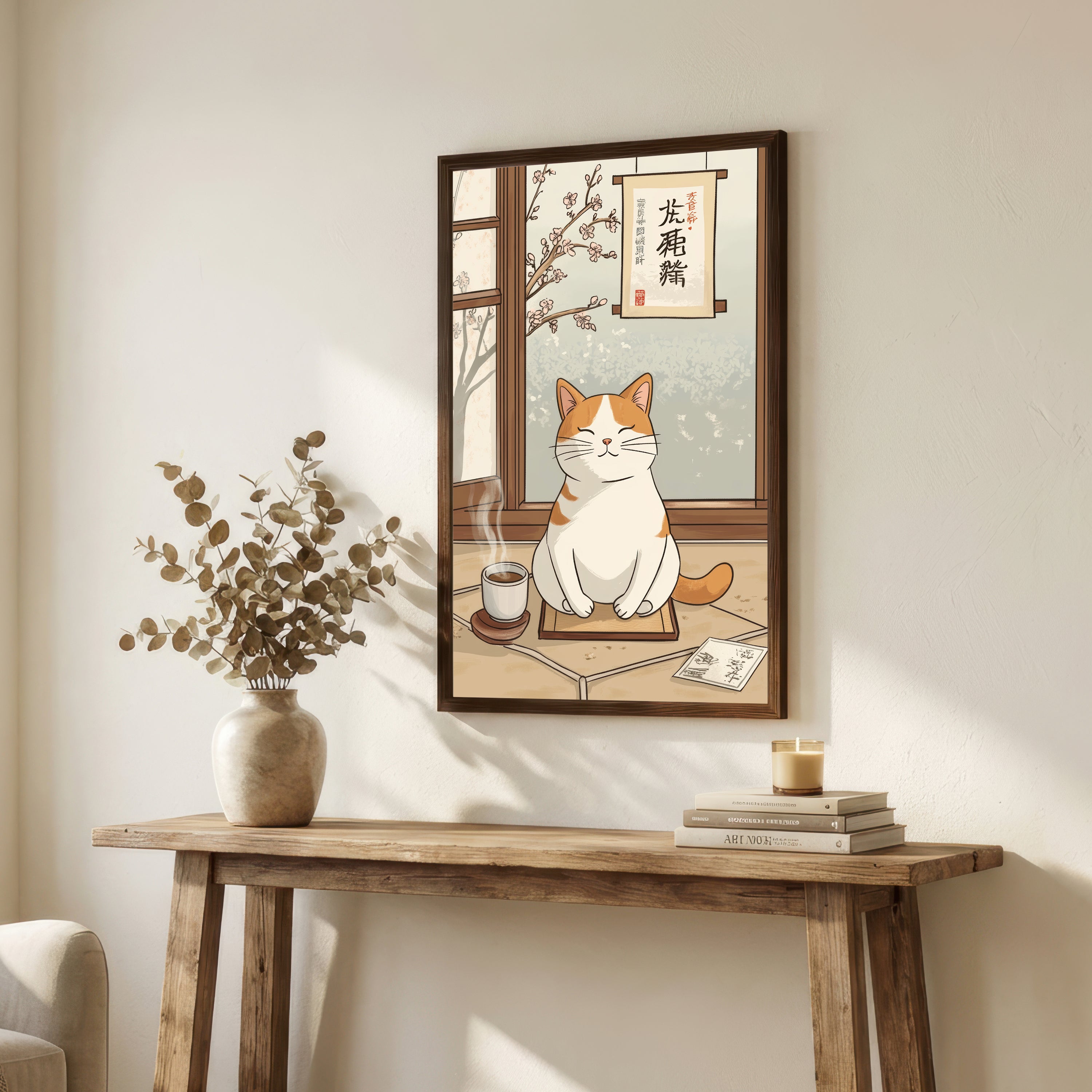 Japanese Cat Tea Room Art Print