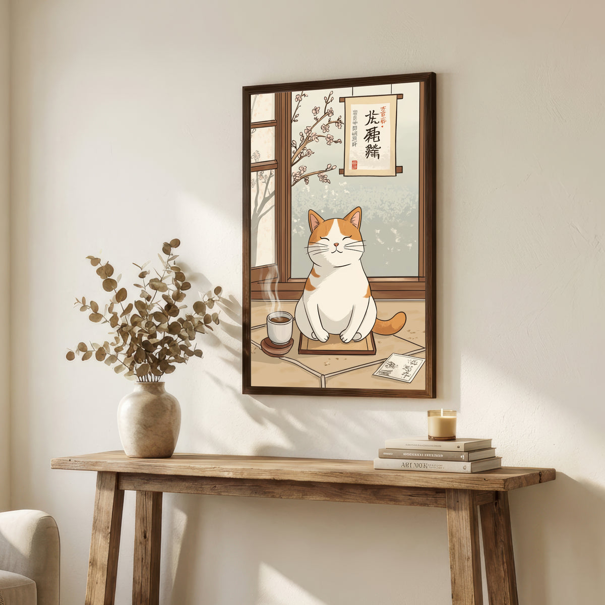 Japanese Cat Tea Room Art Print