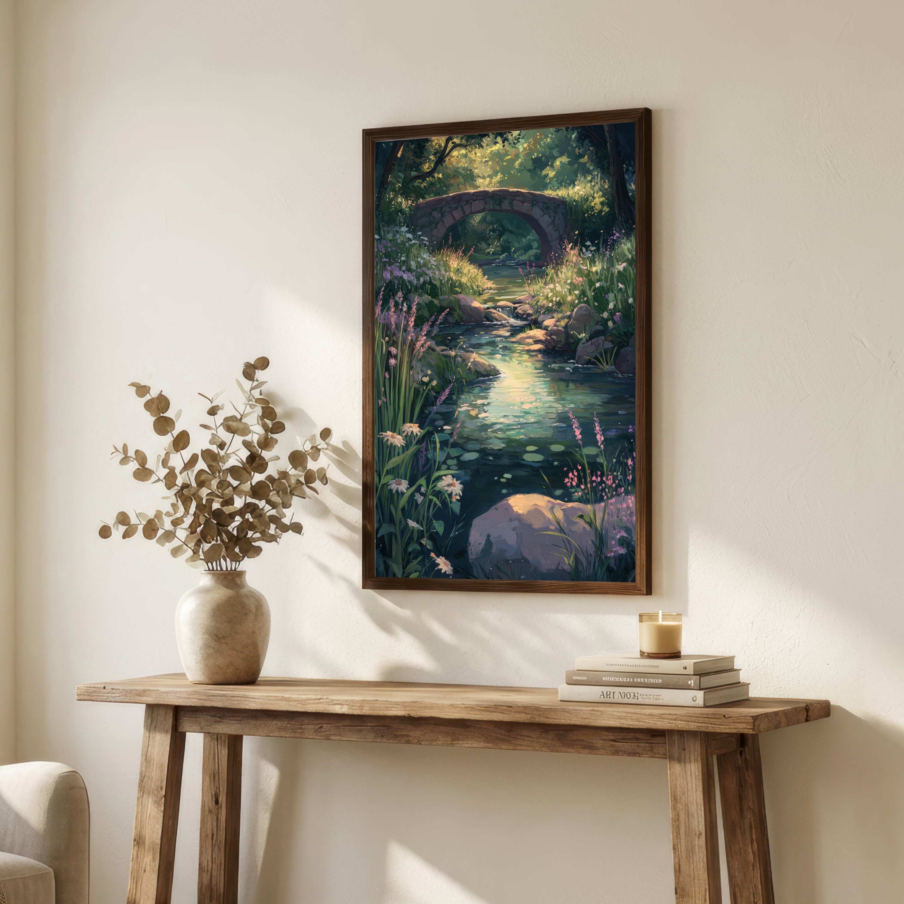 Woodland Stream Bridge Art Print
