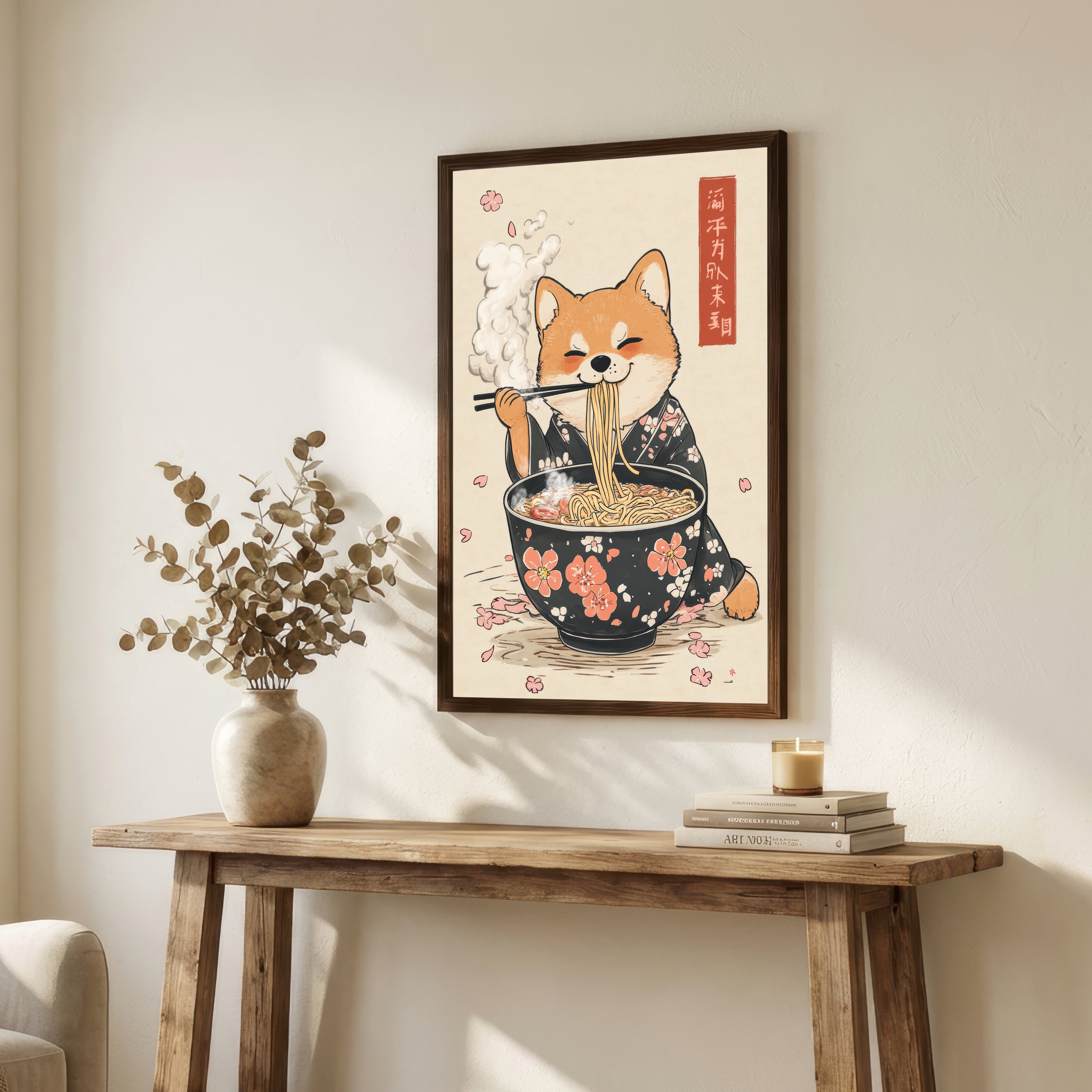 Japanese Cat Ramen Art Print