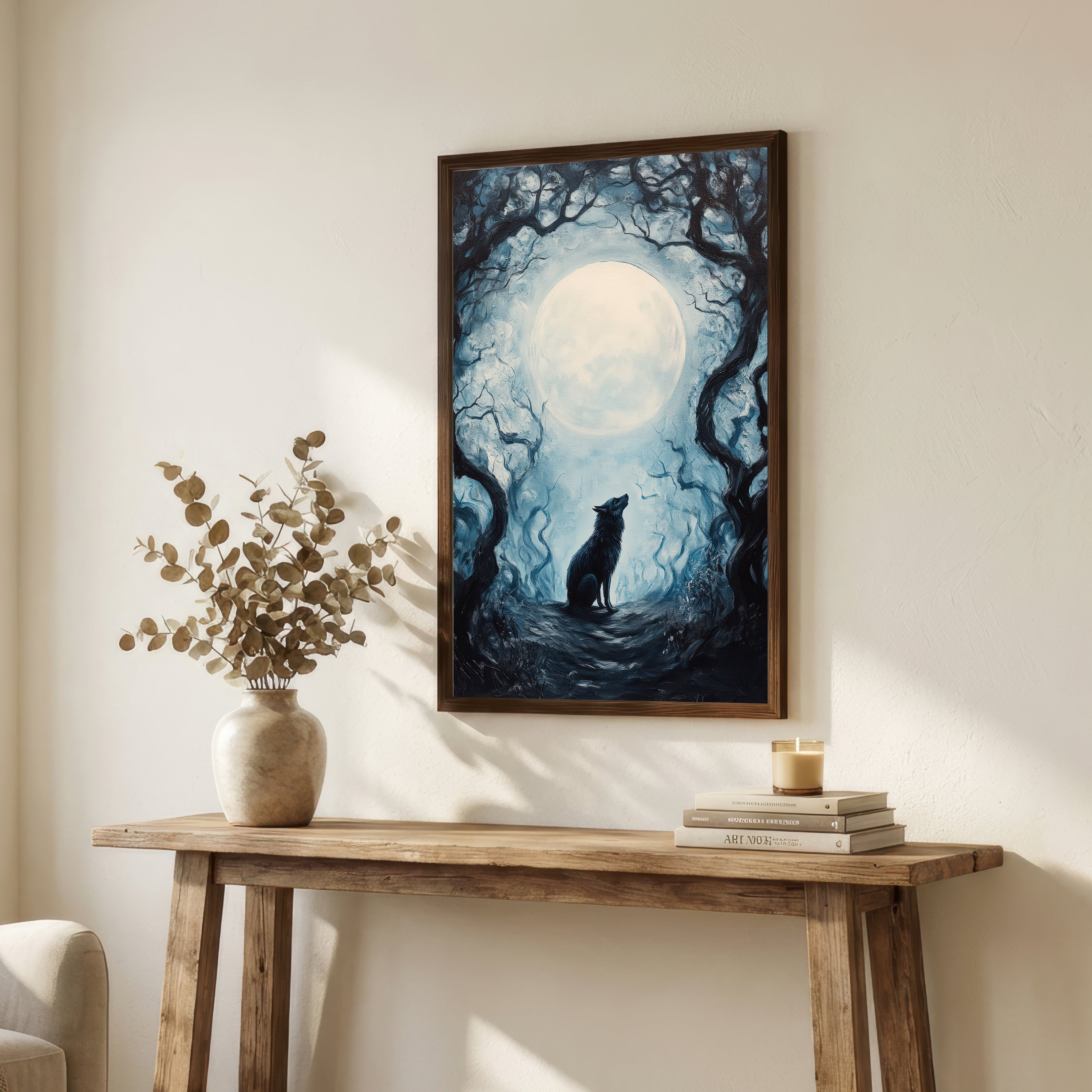 Moonlit Wolf Forest Art Print
