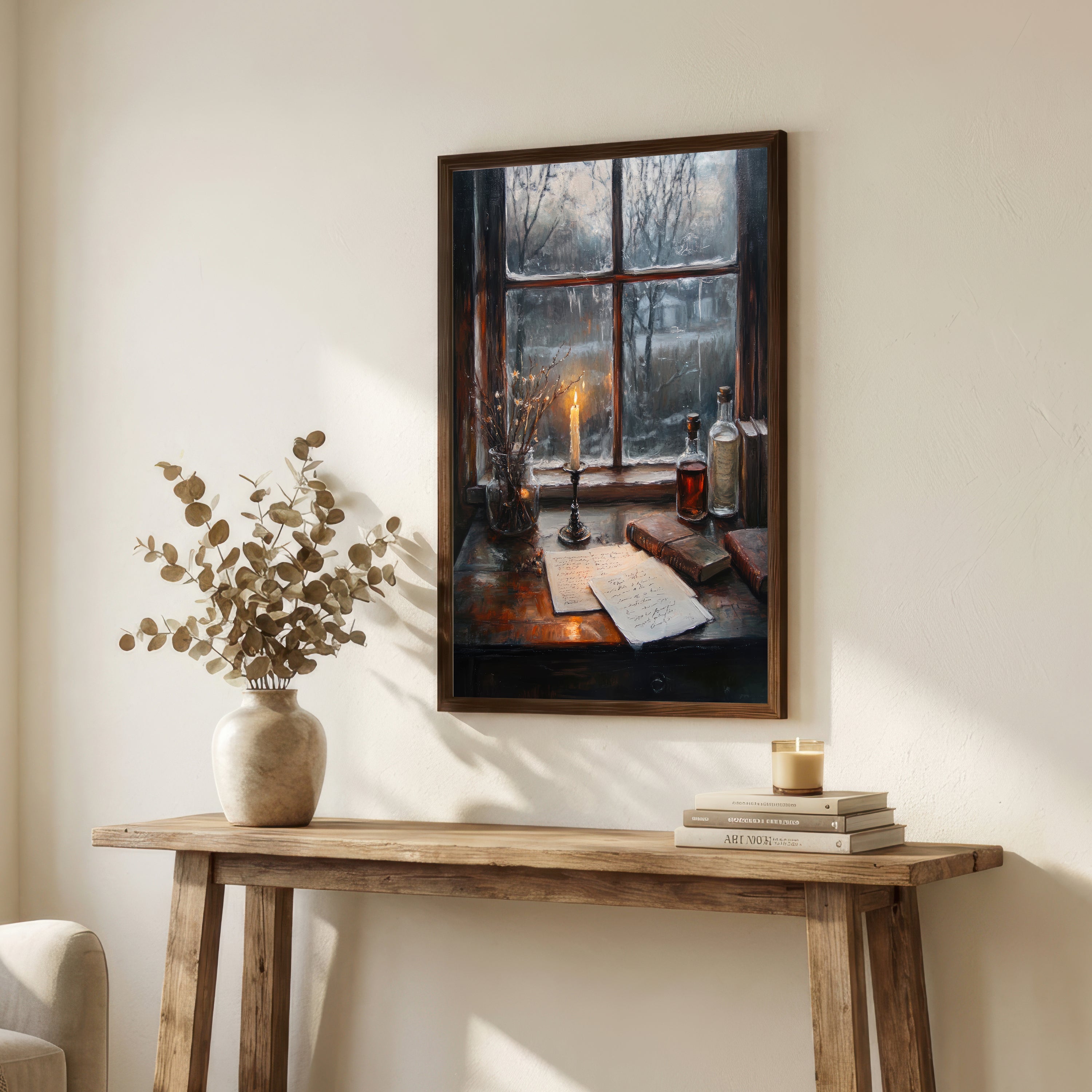 Dark Academia Candlelit Desk Art Print
