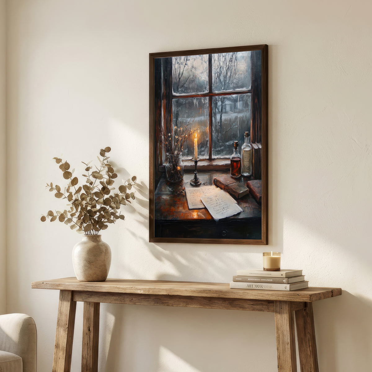 Dark Academia Candlelit Desk Art Print