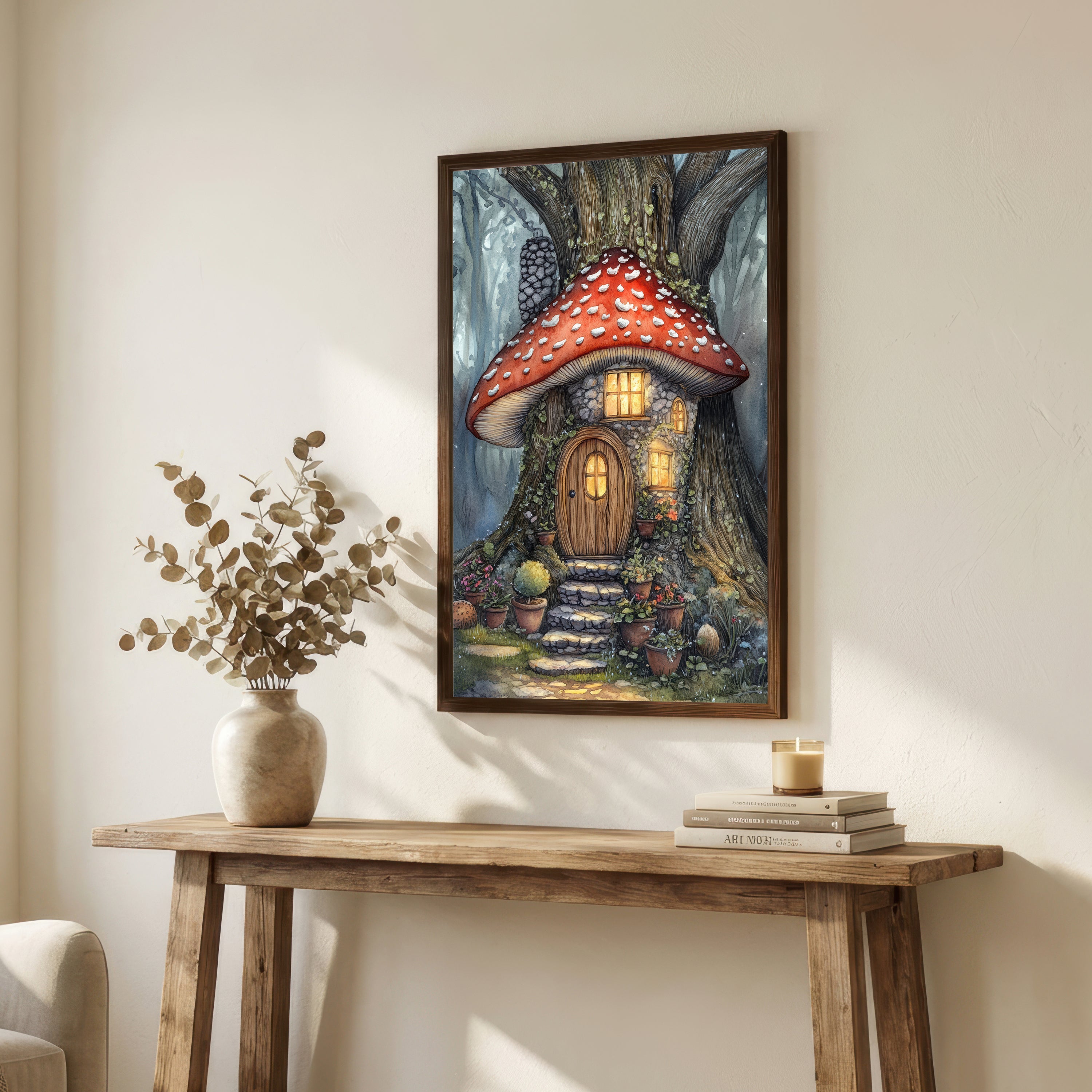 Whimsical Mushroom Cottage Art Print