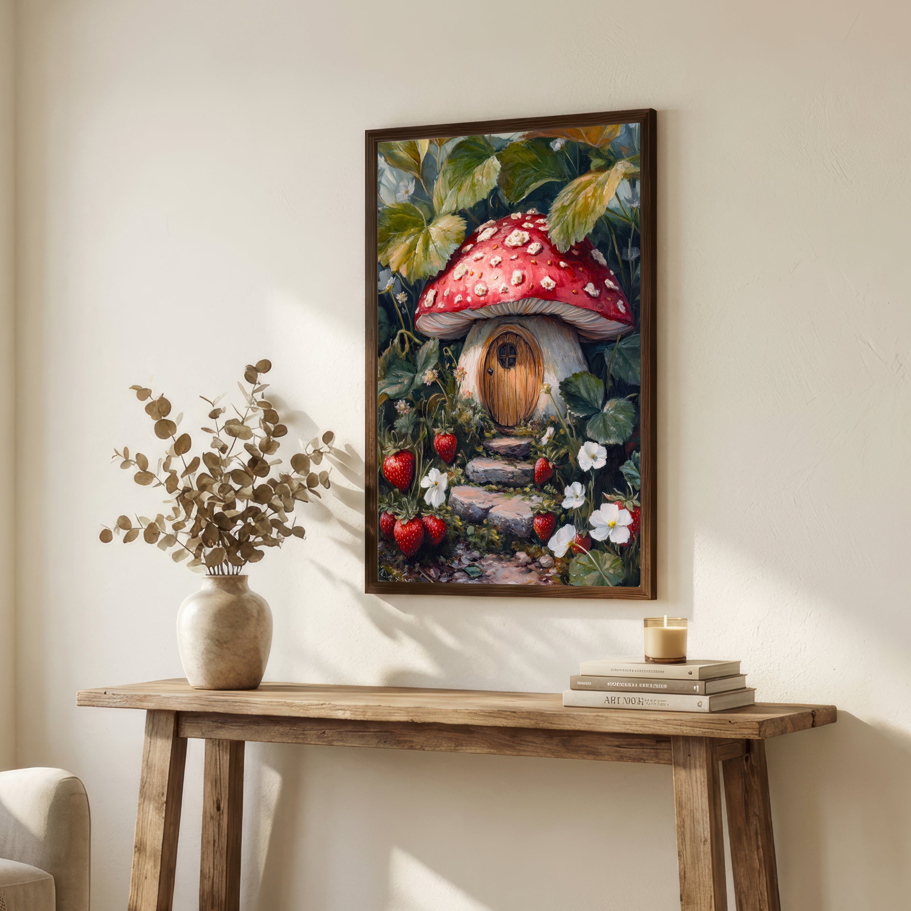 Strawberry Mushroom Cottage Art Print