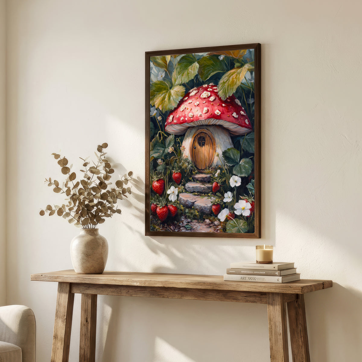 Strawberry Mushroom Cottage Art Print